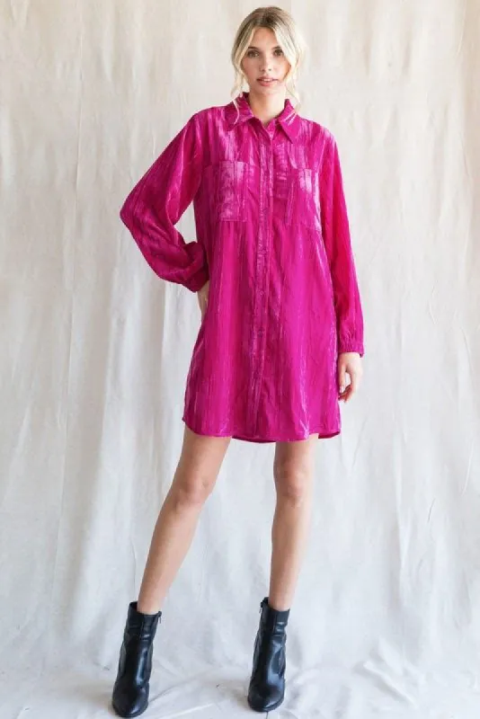 Magenta Velour Button Up Dress sold by Pinkblush