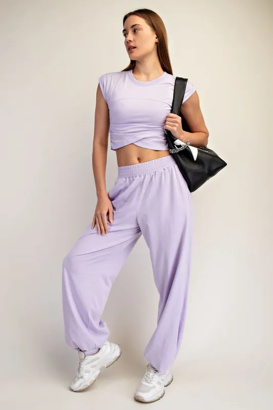 Lavender Cropped Tank Pant Set made by Rae Mode