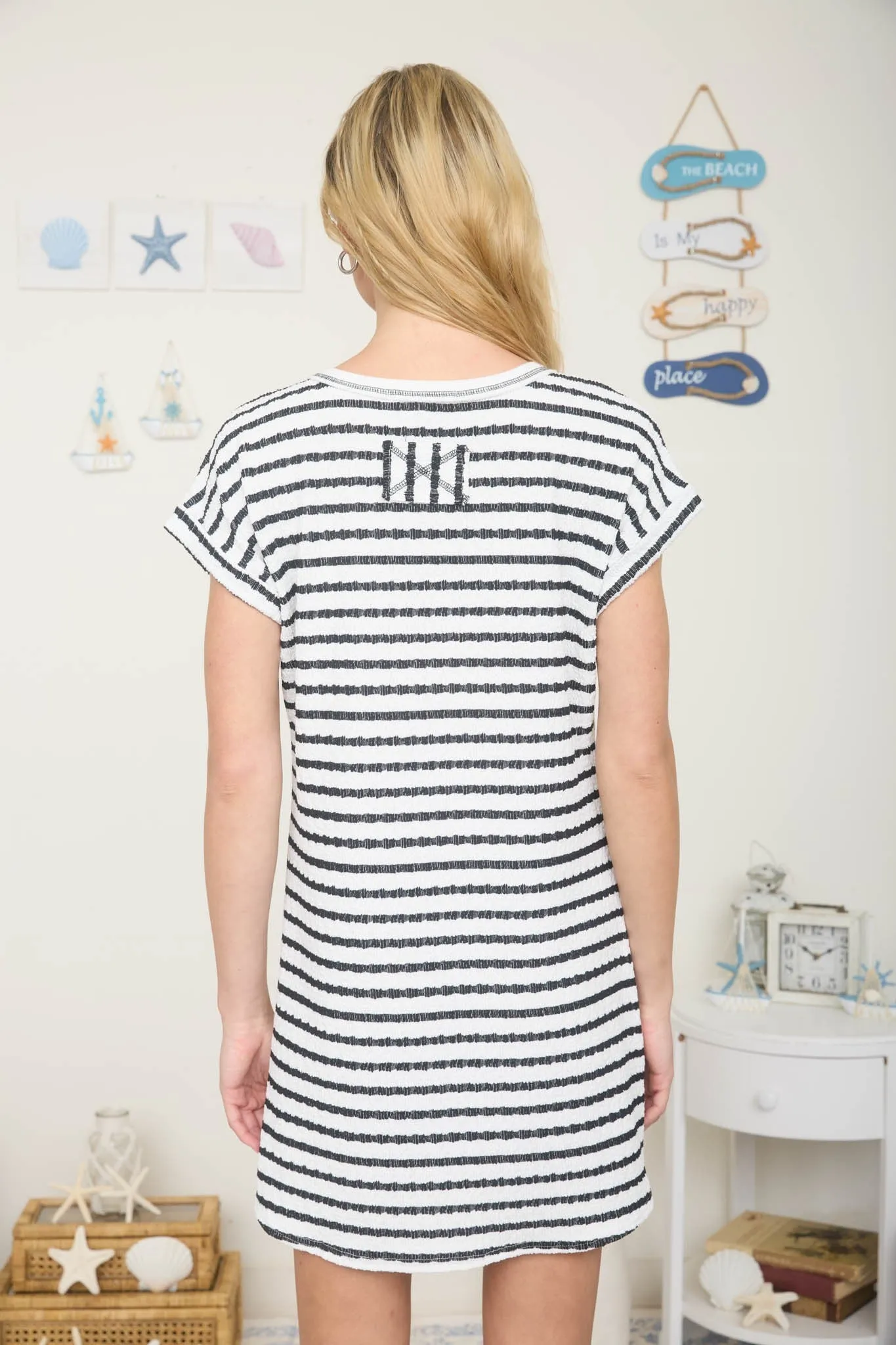 Black Textured Stripe Knit T-Shirt Dress sold by Pinkblush product image thumbnail 3