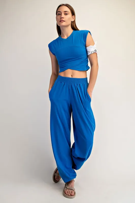 Royal Blue Cropped Tank Pant Set made by Rae Mode