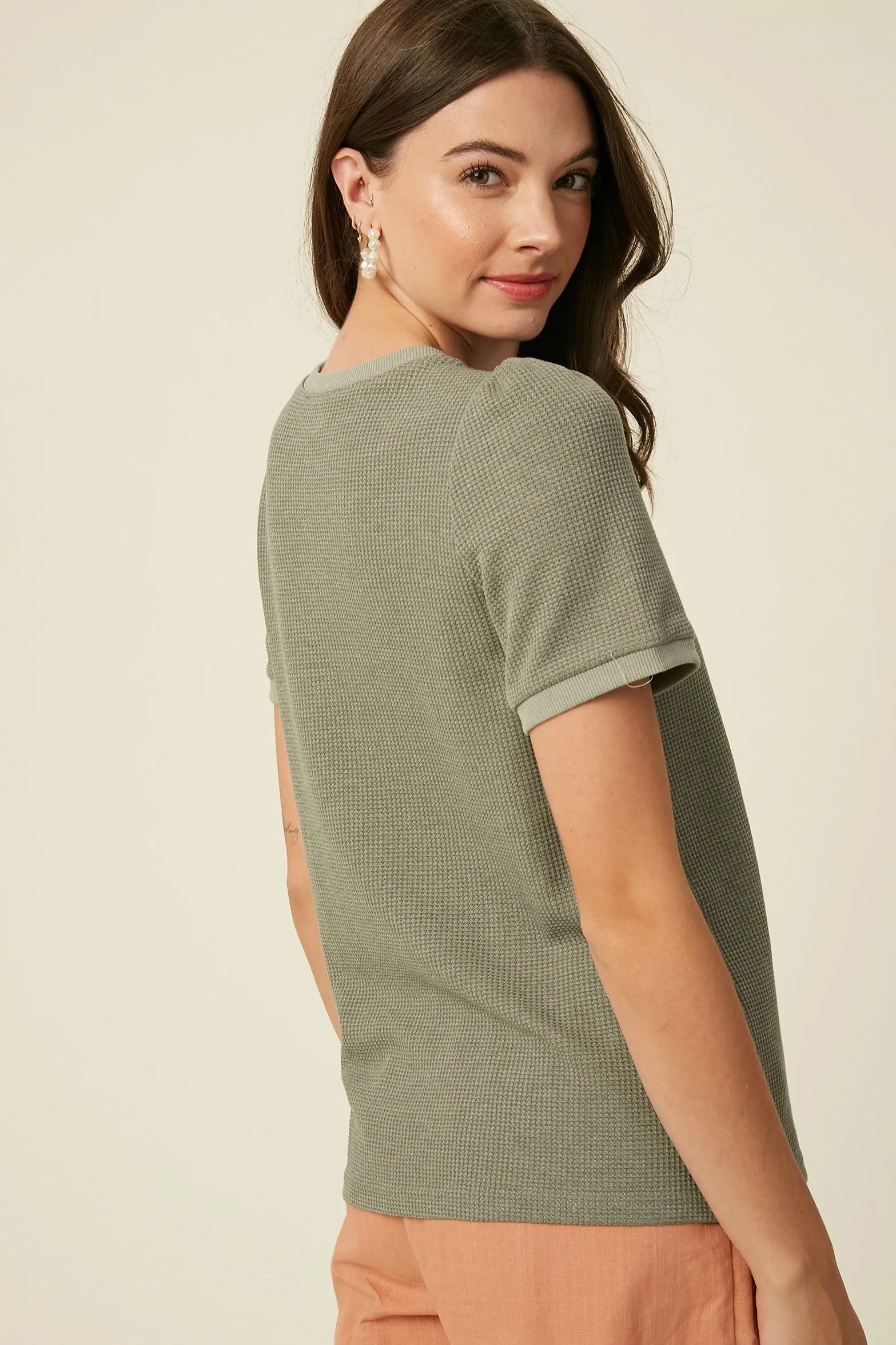 Olive Waffle Knit Lace-Up Top sold by Pinkblush product image thumbnail 4