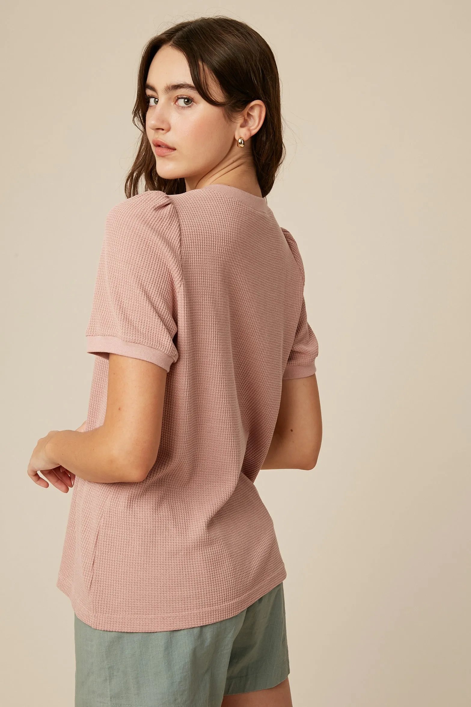 Blush Waffle Knit Lace-Up Top sold by Pinkblush product image thumbnail 5