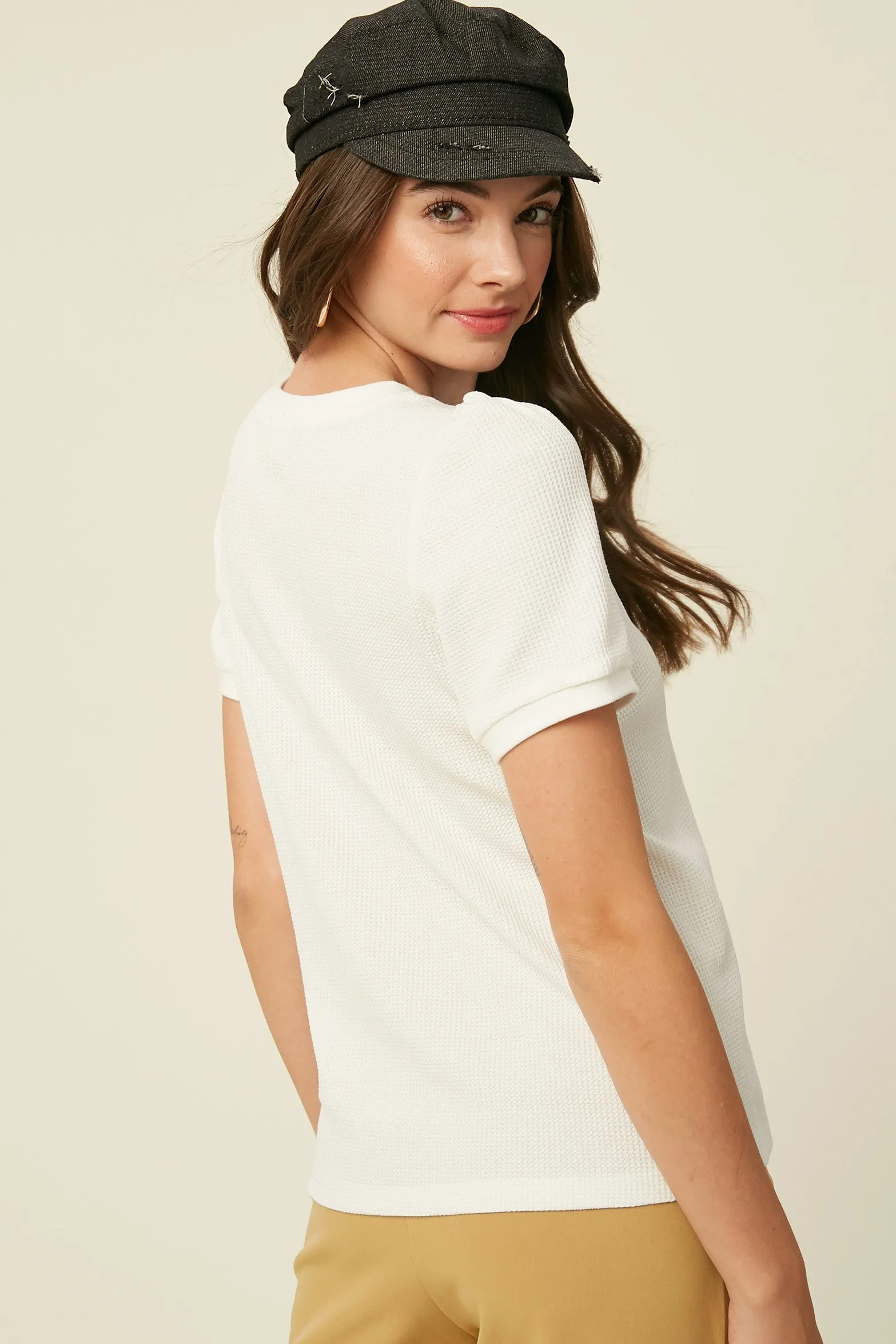 Ivory Waffle Knit Lace-Up Top sold by Pinkblush product image thumbnail 4