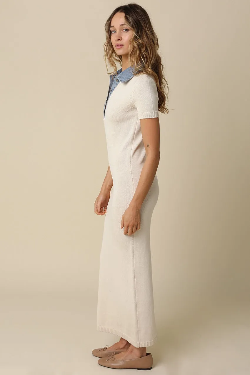 Natural Knit Denim Contrast Collar Maxi Dress sold by Pinkblush product image thumbnail 3