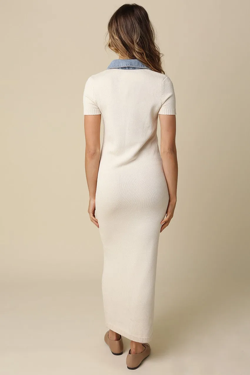 Natural Knit Denim Contrast Collar Maxi Dress sold by Pinkblush product image thumbnail 4