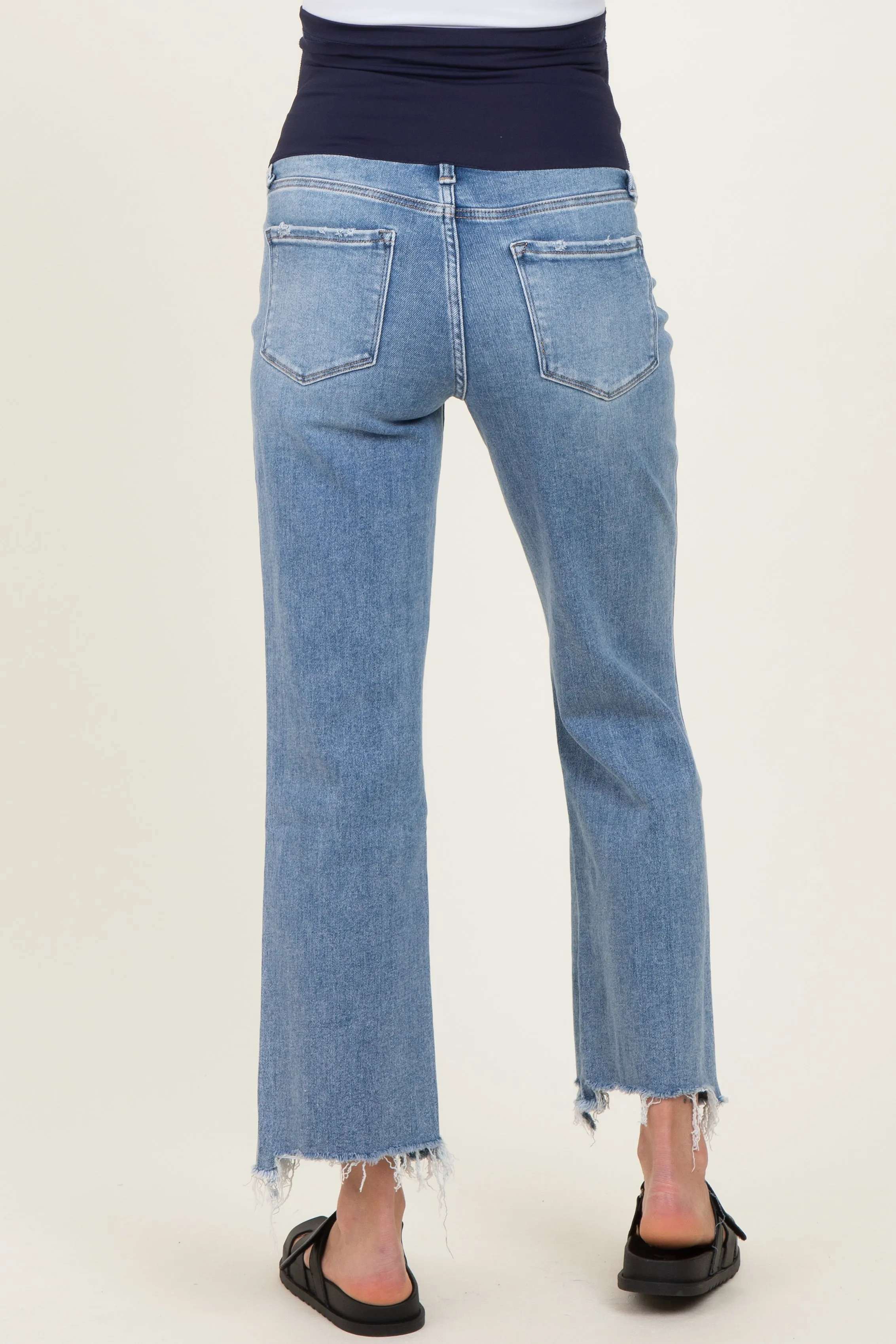 Light Blue Distressed Open Knee Fray Hem Straight Leg Maternity Jeans sold by Pinkblush product image thumbnail 4