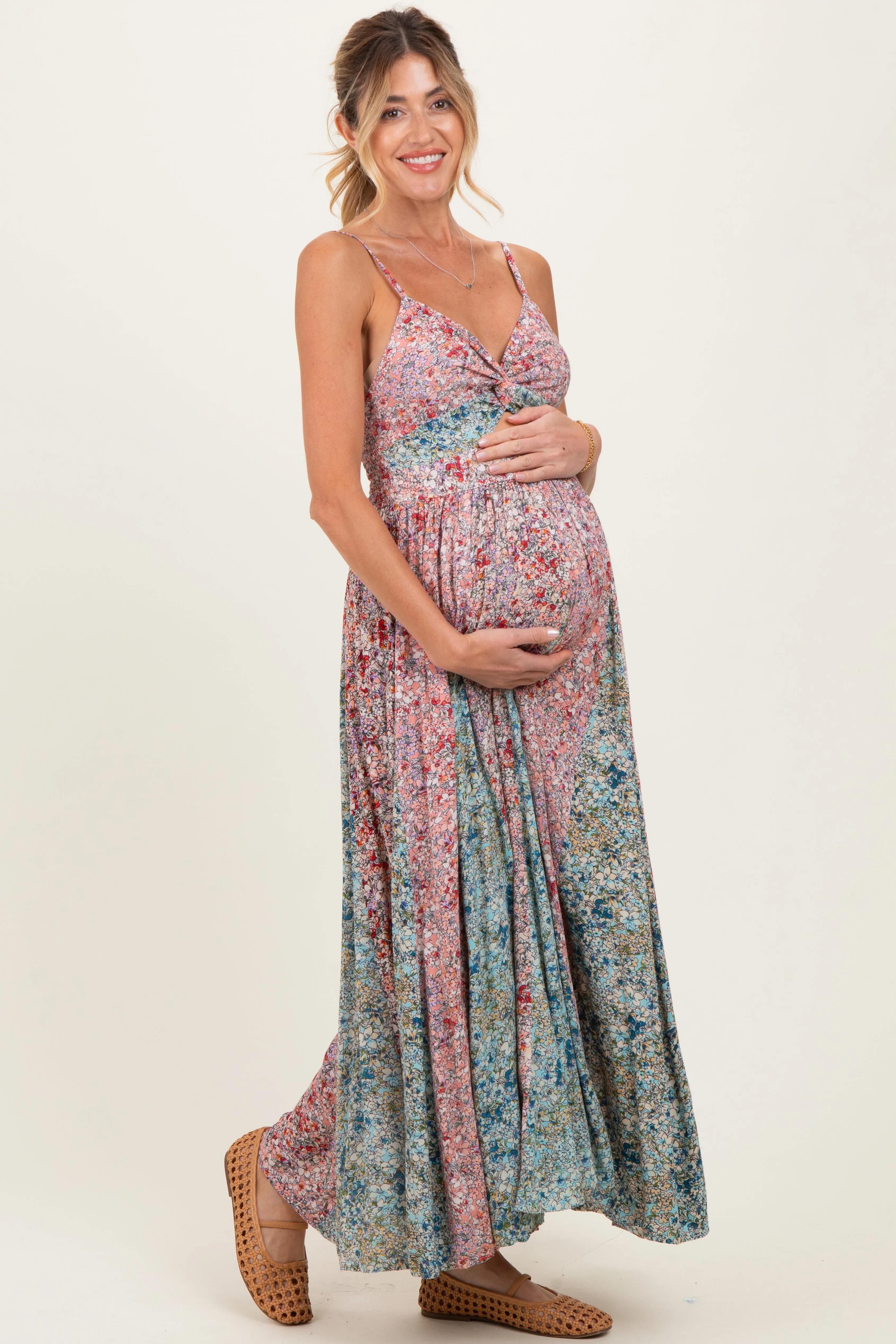 Multi V Neck Twist Front Cut Out Maternity Maxi Dress sold by Pinkblush product image thumbnail 2