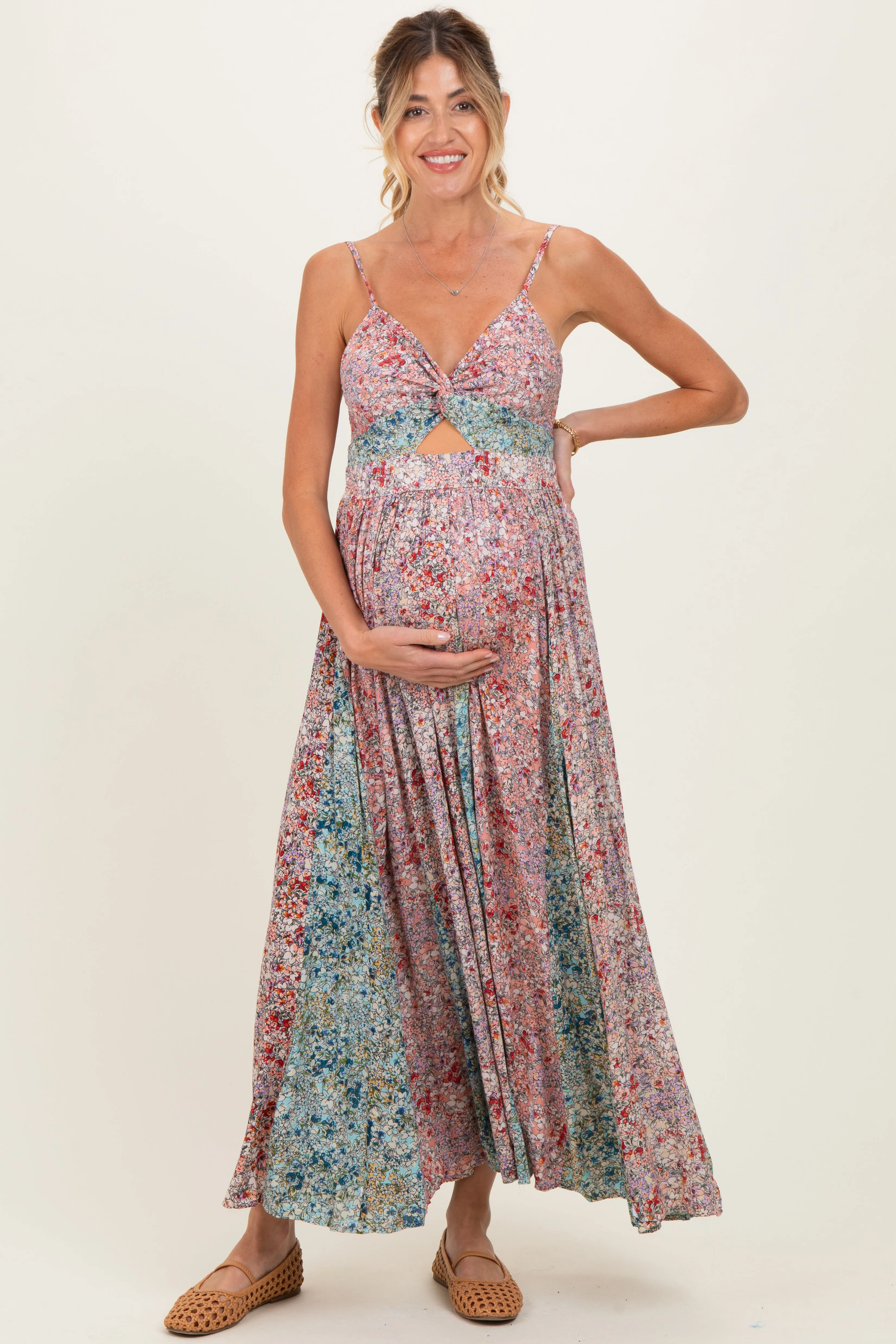 Multi V Neck Twist Front Cut Out Maternity Maxi Dress sold by Pinkblush