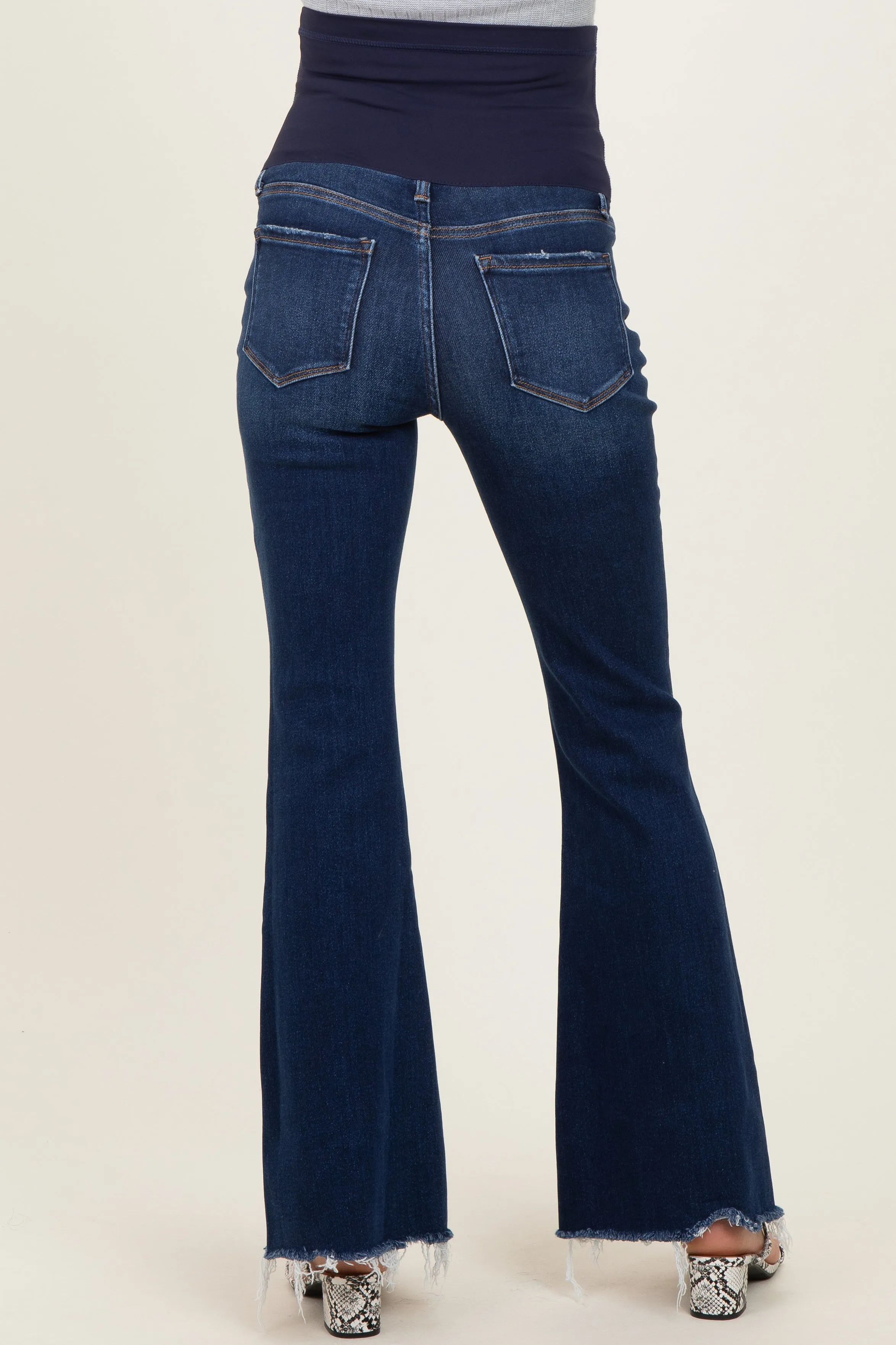 Navy Asymmetrical Frayed Hem Maternity Flare Jeans sold by Pinkblush product image thumbnail 4