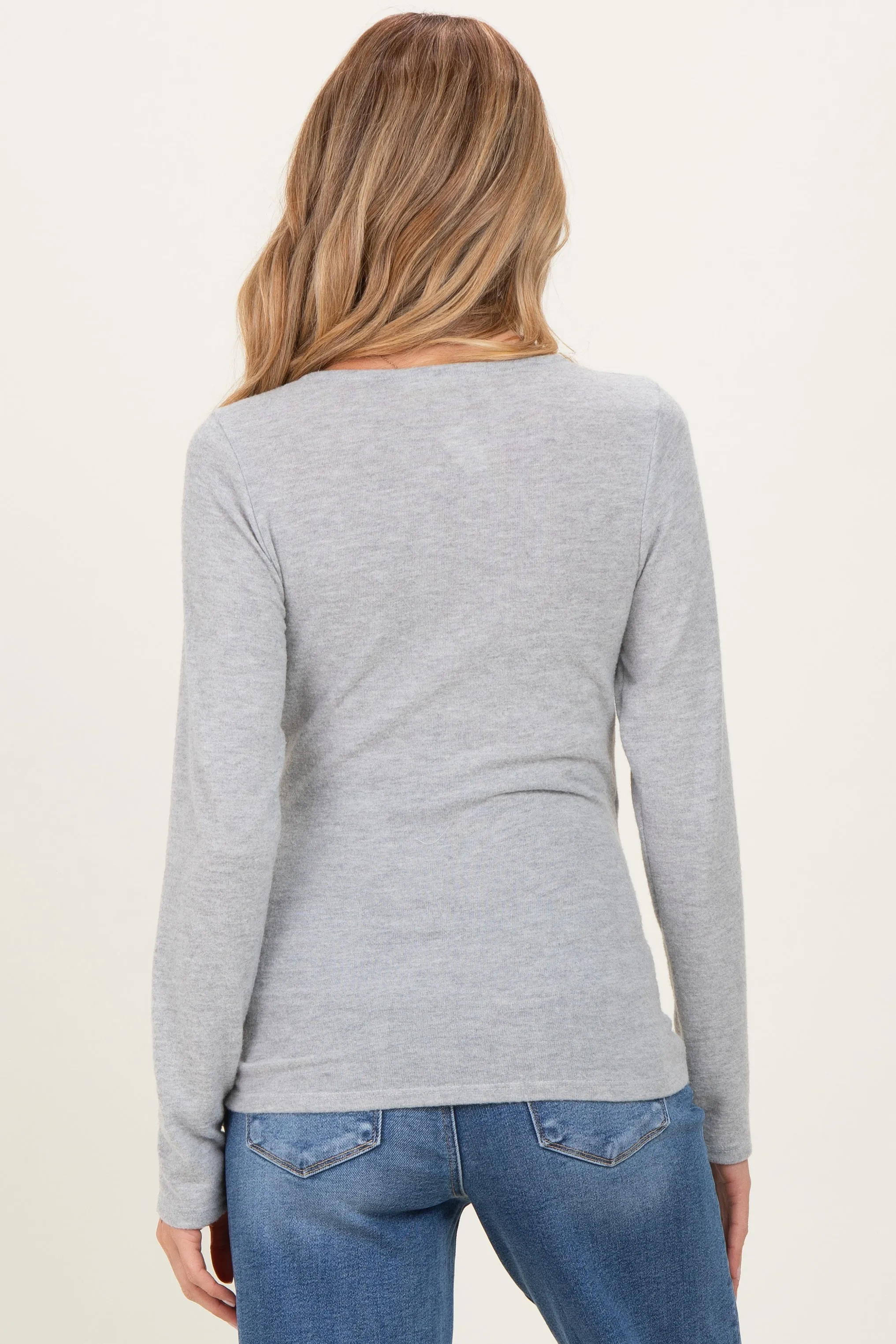 Heather Gray Brushed Knit Wrap Front Maternity Top sold by Pinkblush product image thumbnail 5