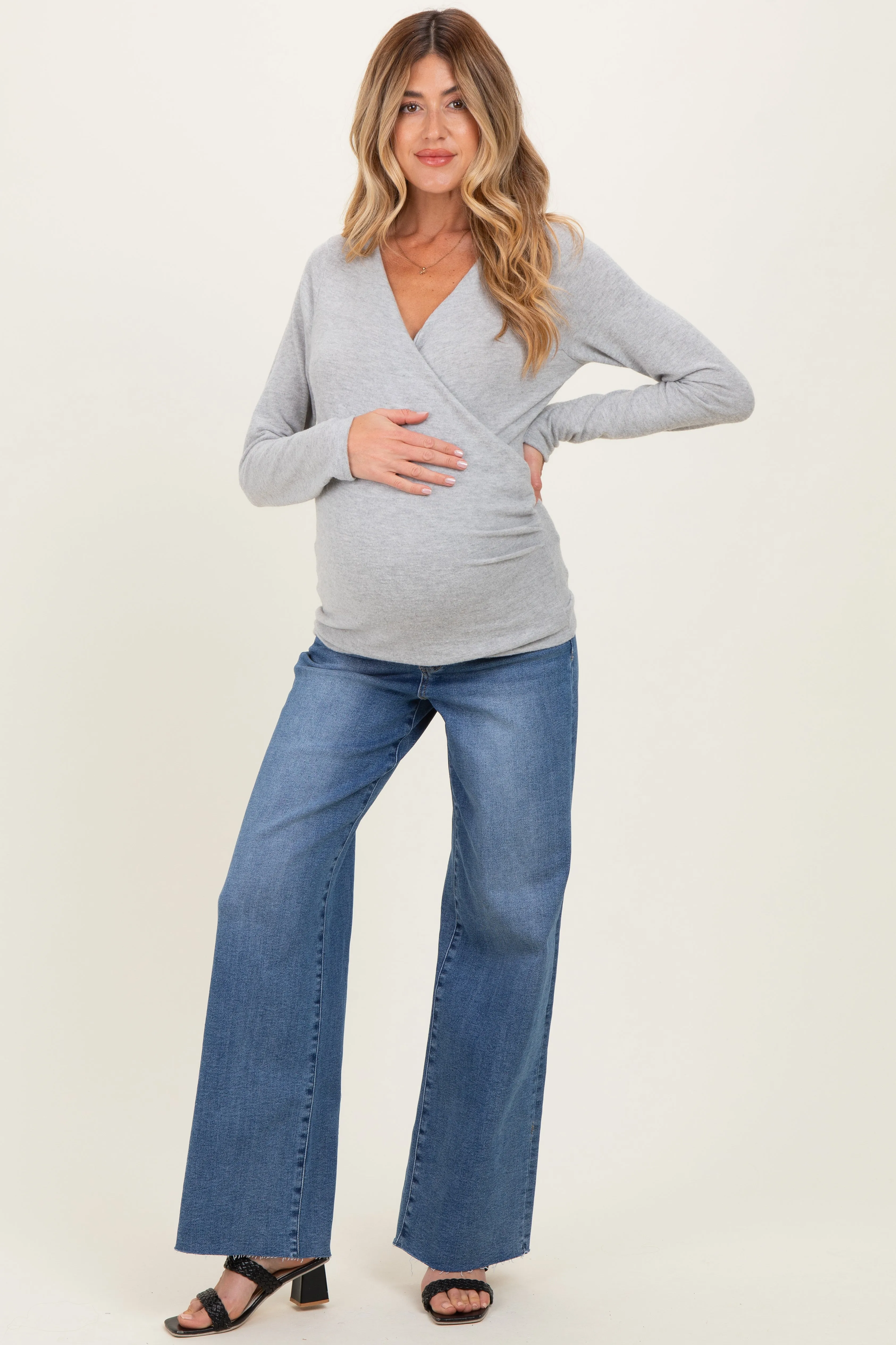 Heather Gray Brushed Knit Wrap Front Maternity Top sold by Pinkblush product image thumbnail 4
