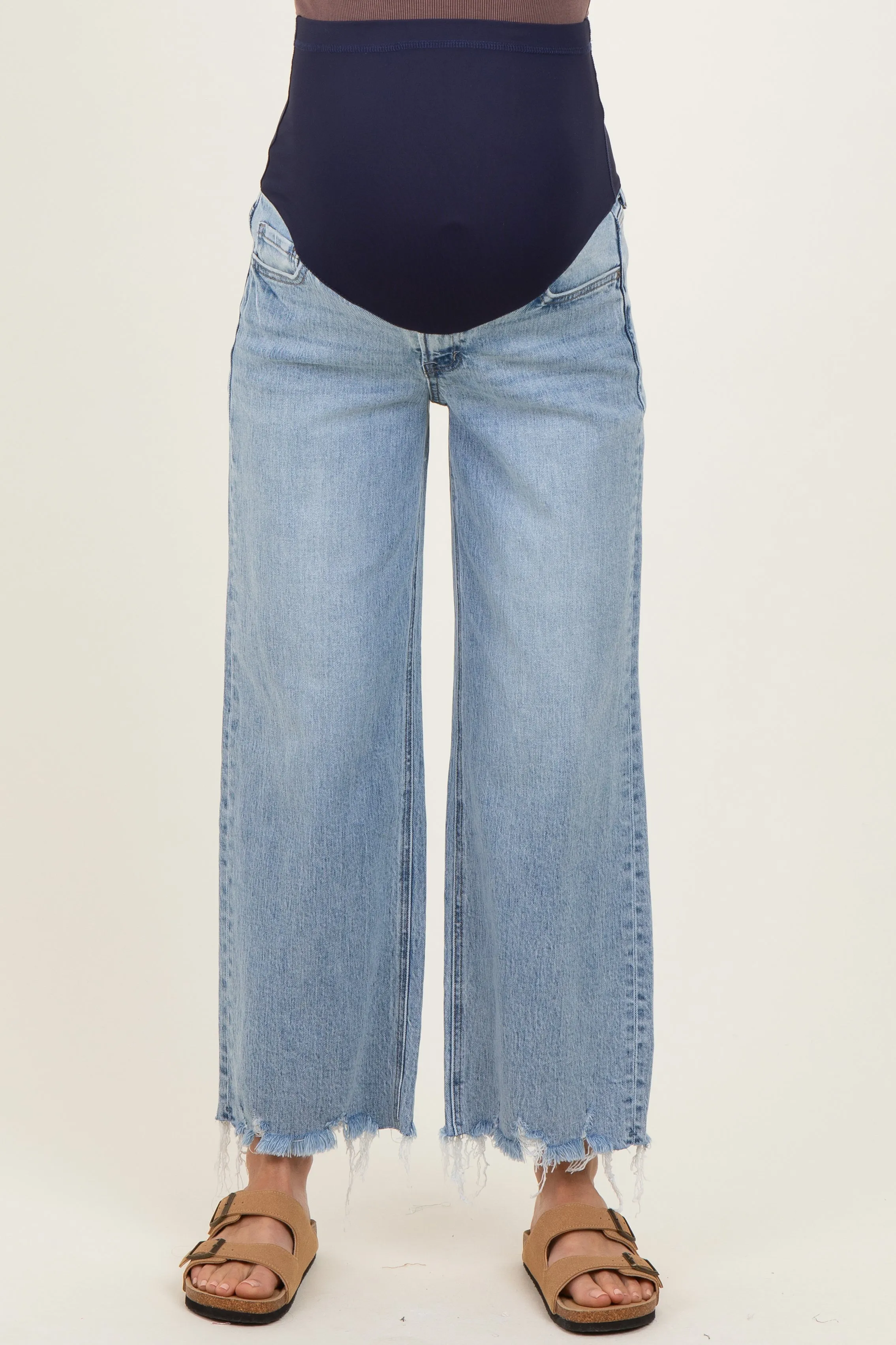 Light Blue Fringe Hem Ankle Wide Leg Maternity Jeans sold by Pinkblush product image thumbnail 2