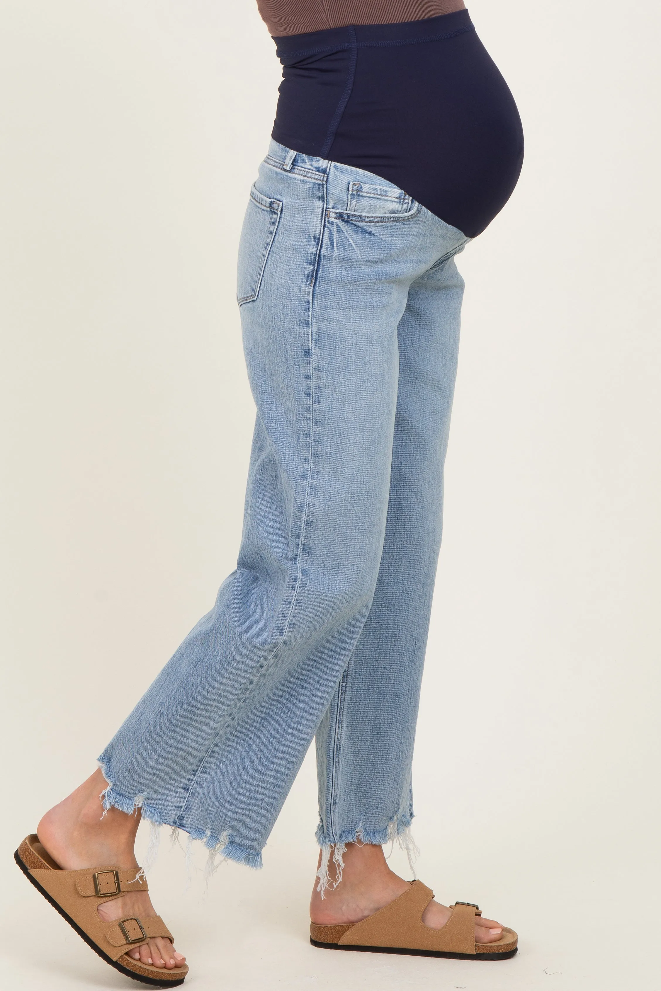 Light Blue Fringe Hem Ankle Wide Leg Maternity Jeans sold by Pinkblush product image thumbnail 3