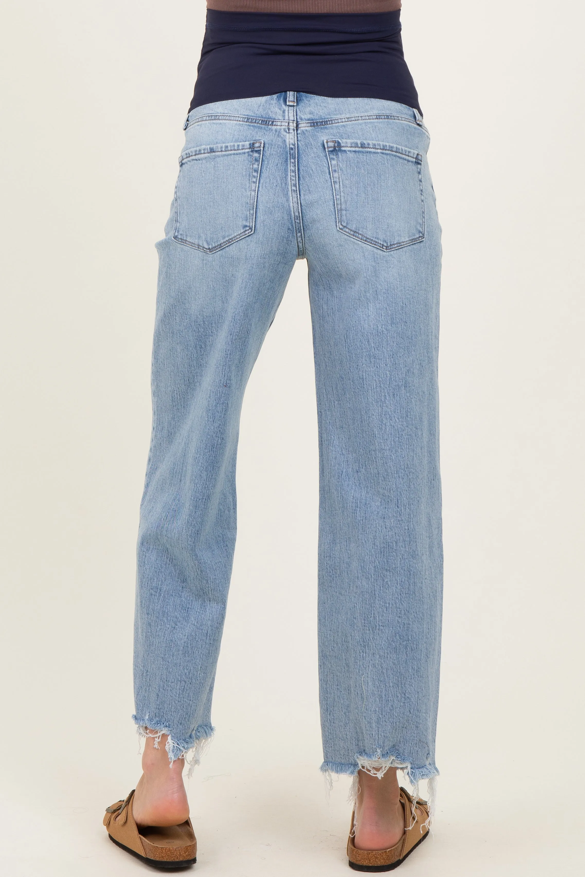 Light Blue Fringe Hem Ankle Wide Leg Maternity Jeans sold by Pinkblush product image thumbnail 4