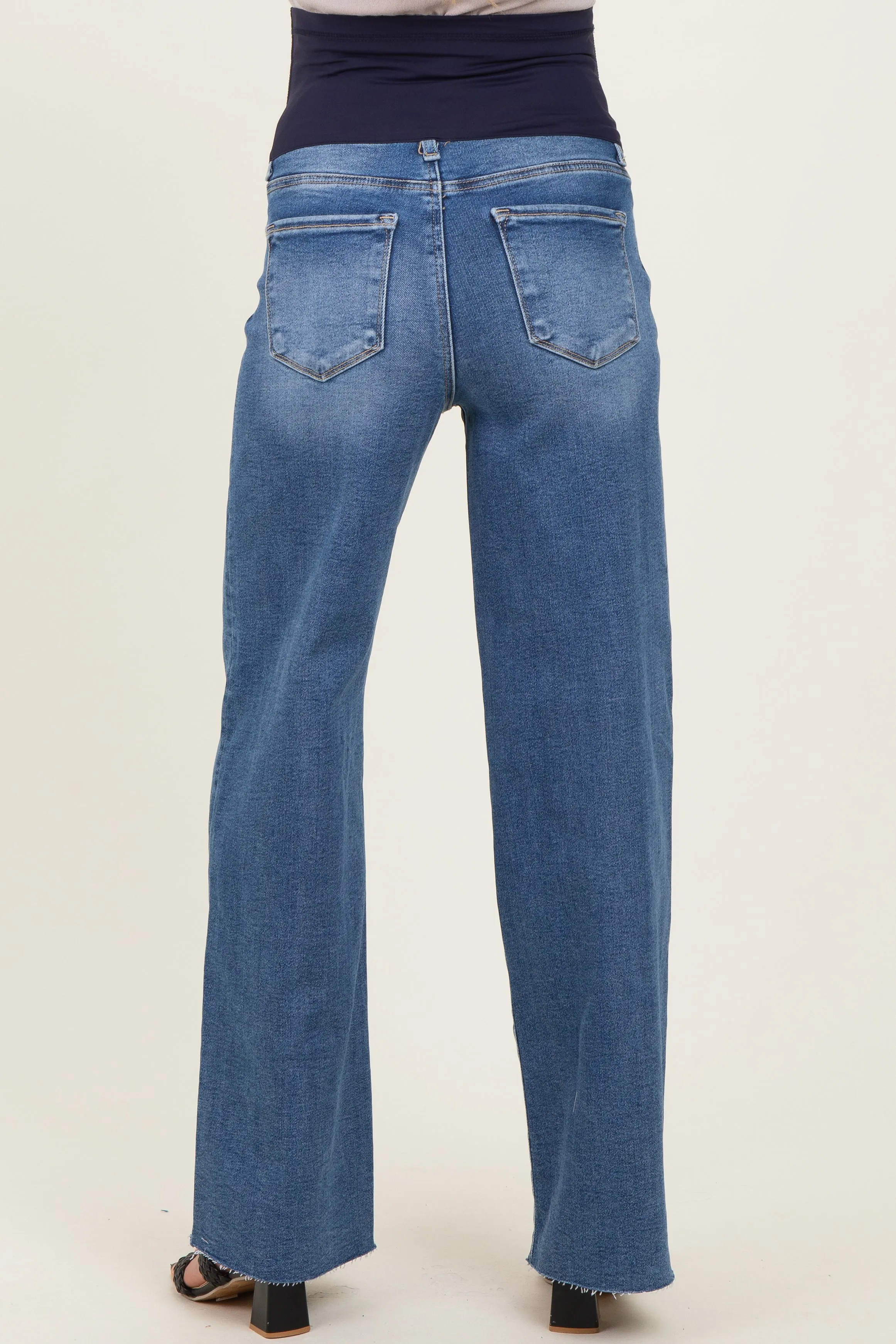 Blue Raw Hem Wide Leg Maternity Jeans sold by Pinkblush product image thumbnail 4