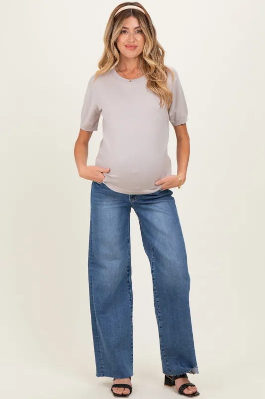 Blue Raw Hem Wide Leg Maternity Jeans made by Risen