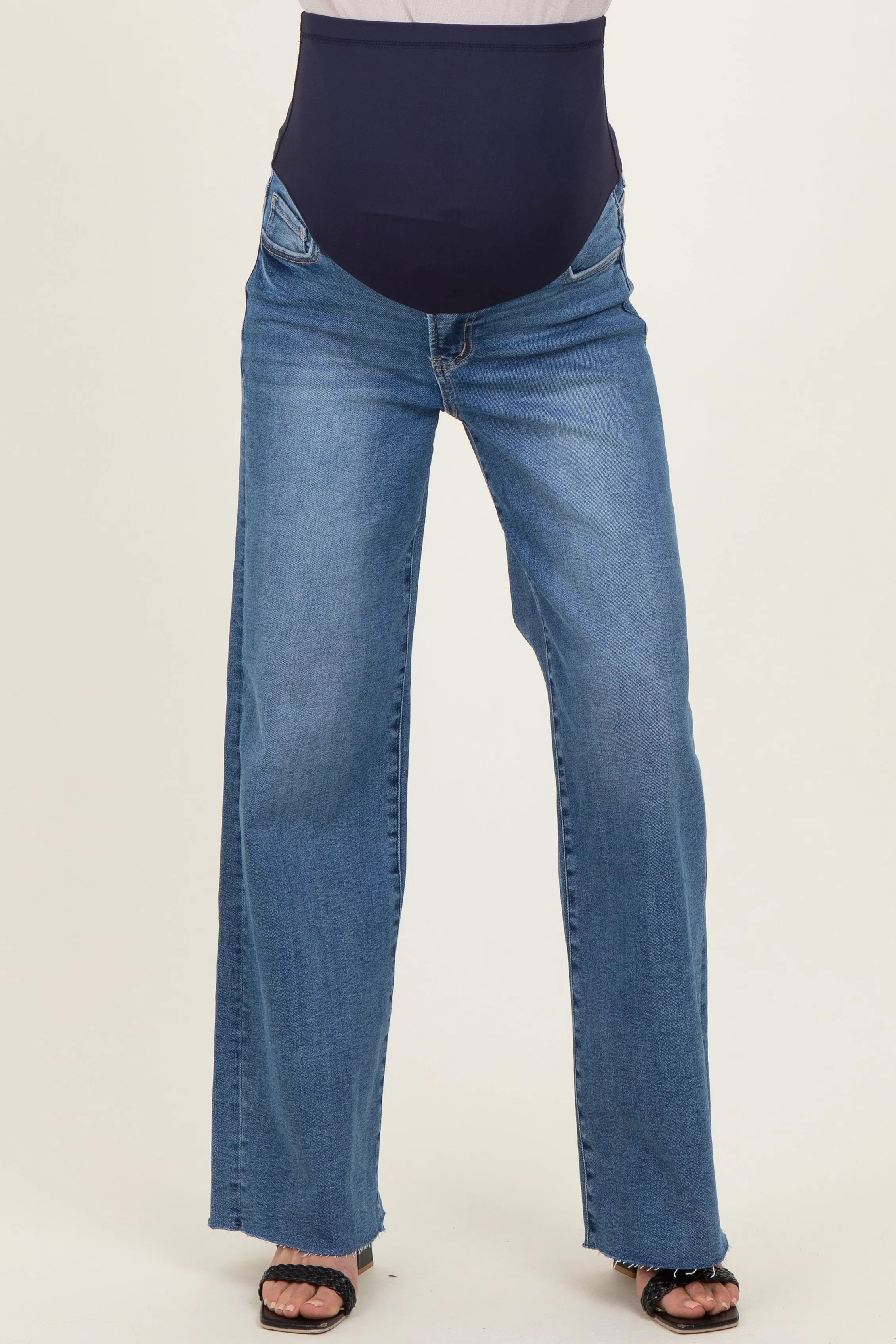 Blue Raw Hem Wide Leg Maternity Jeans sold by Pinkblush product image thumbnail 2