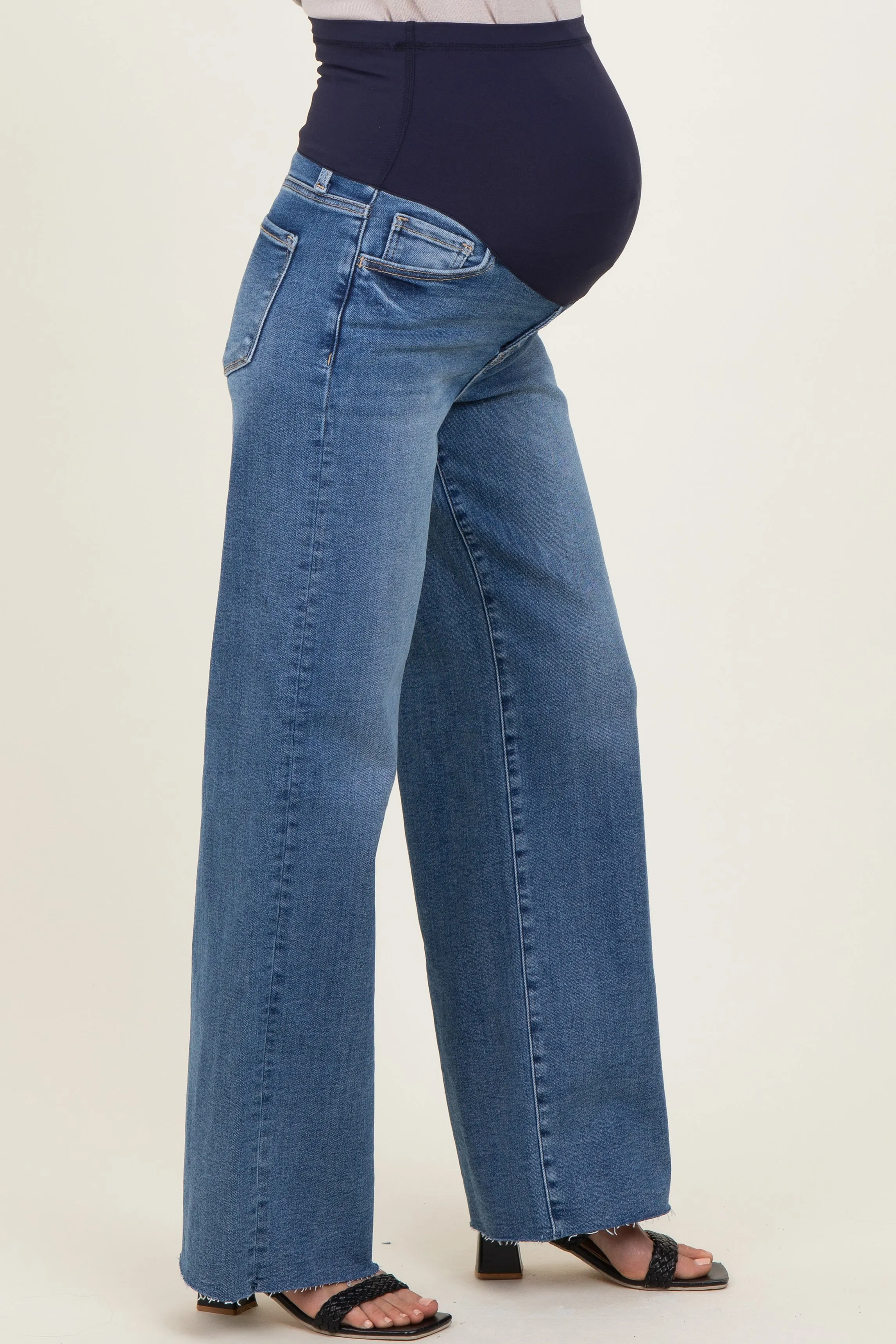 Blue Raw Hem Wide Leg Maternity Jeans sold by Pinkblush product image thumbnail 3