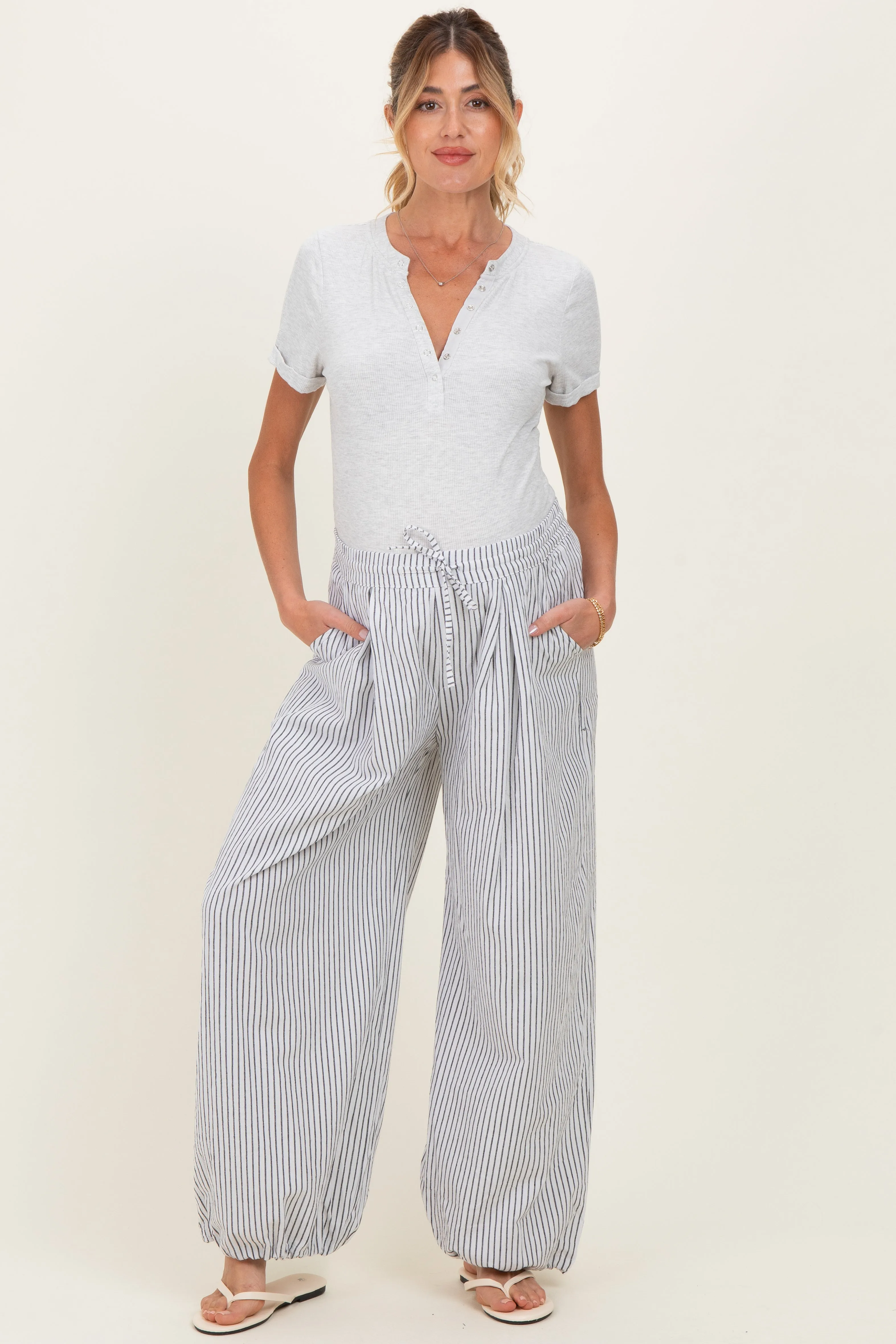 Black Striped Balloon Maternity Pants sold by Pinkblush