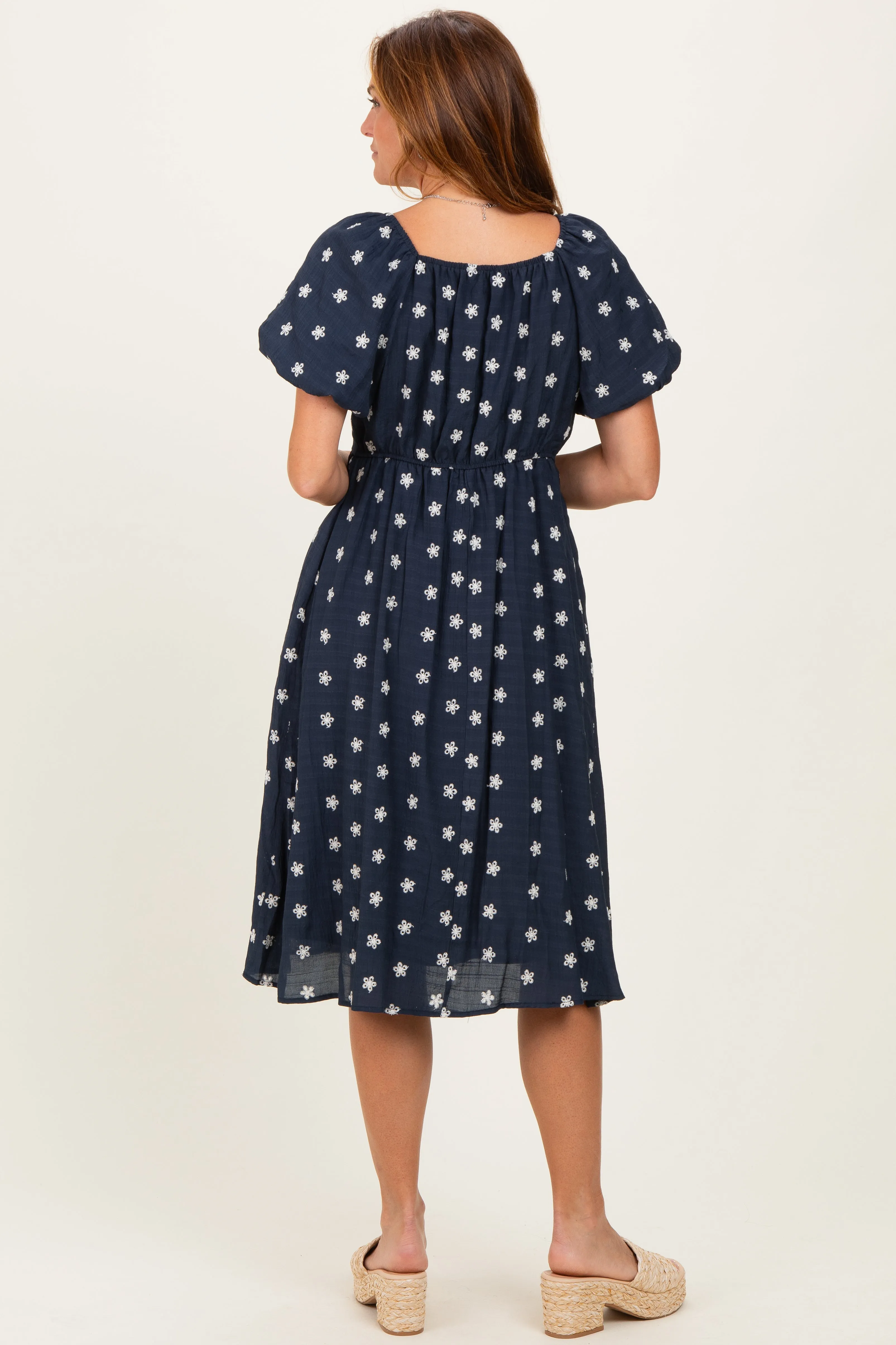 Navy Blue Floral Embroidered Short Sleeve Dress sold by Pinkblush product image thumbnail 3