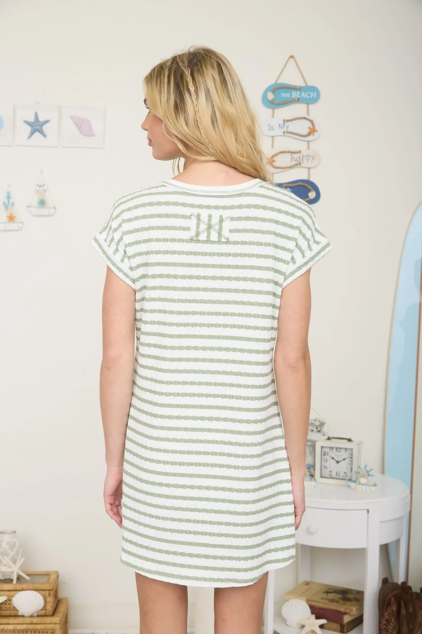 Sage Textured Stripe Knit T-Shirt Dress sold by Pinkblush product image thumbnail 3