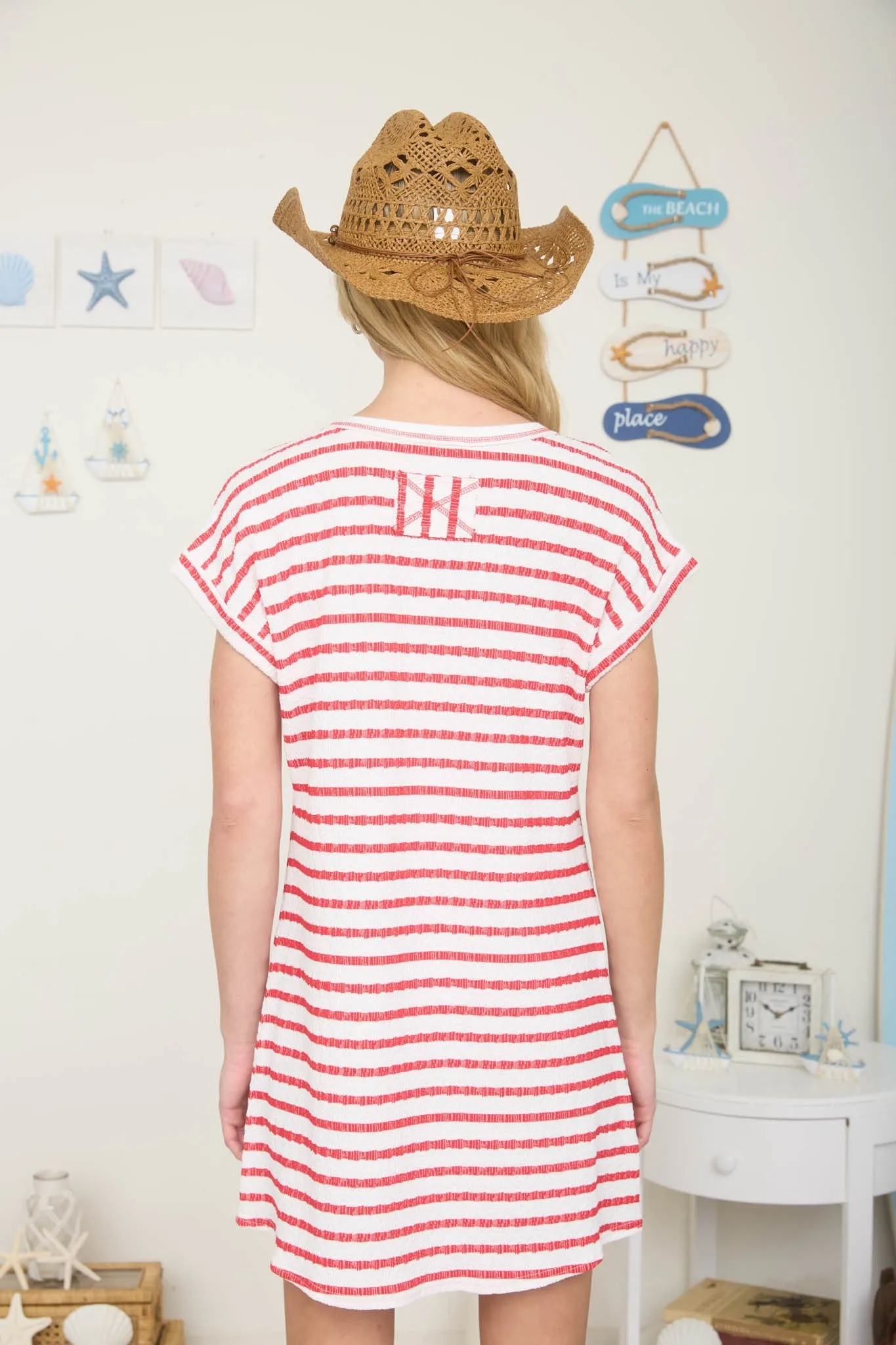 Red Textured Stripe Knit T-Shirt Dress sold by Pinkblush product image thumbnail 3