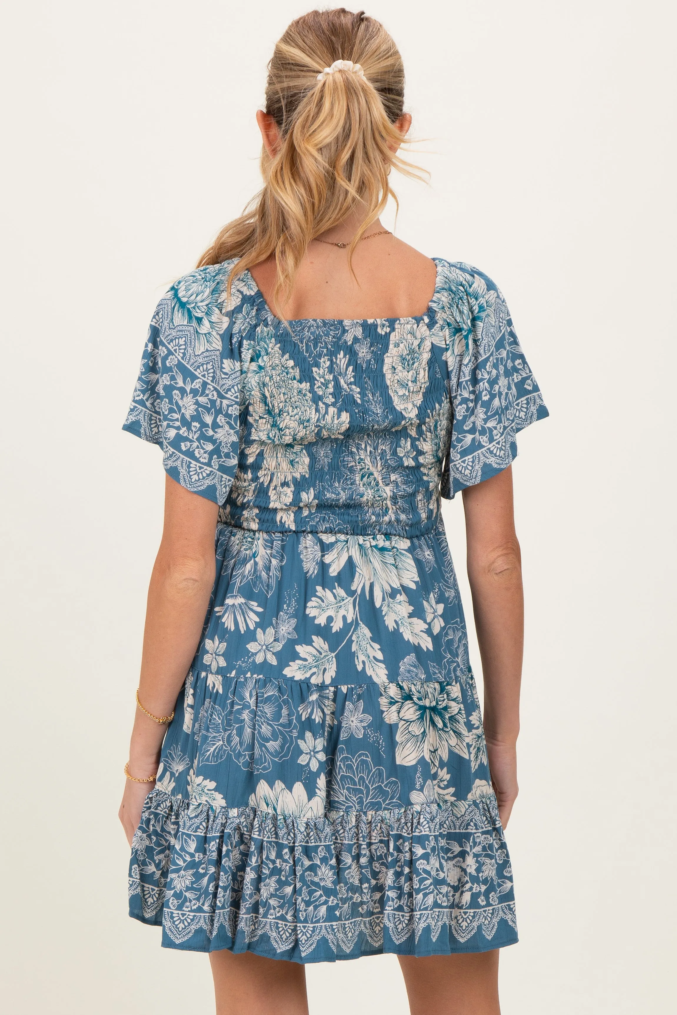 Green Short Sleeve Floral Smocked Bodice Maternity Dress sold by Pinkblush product image thumbnail 4