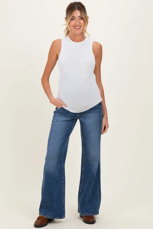 Navy Vintage Wash Wide Leg Maternity Jeans made by Vervet