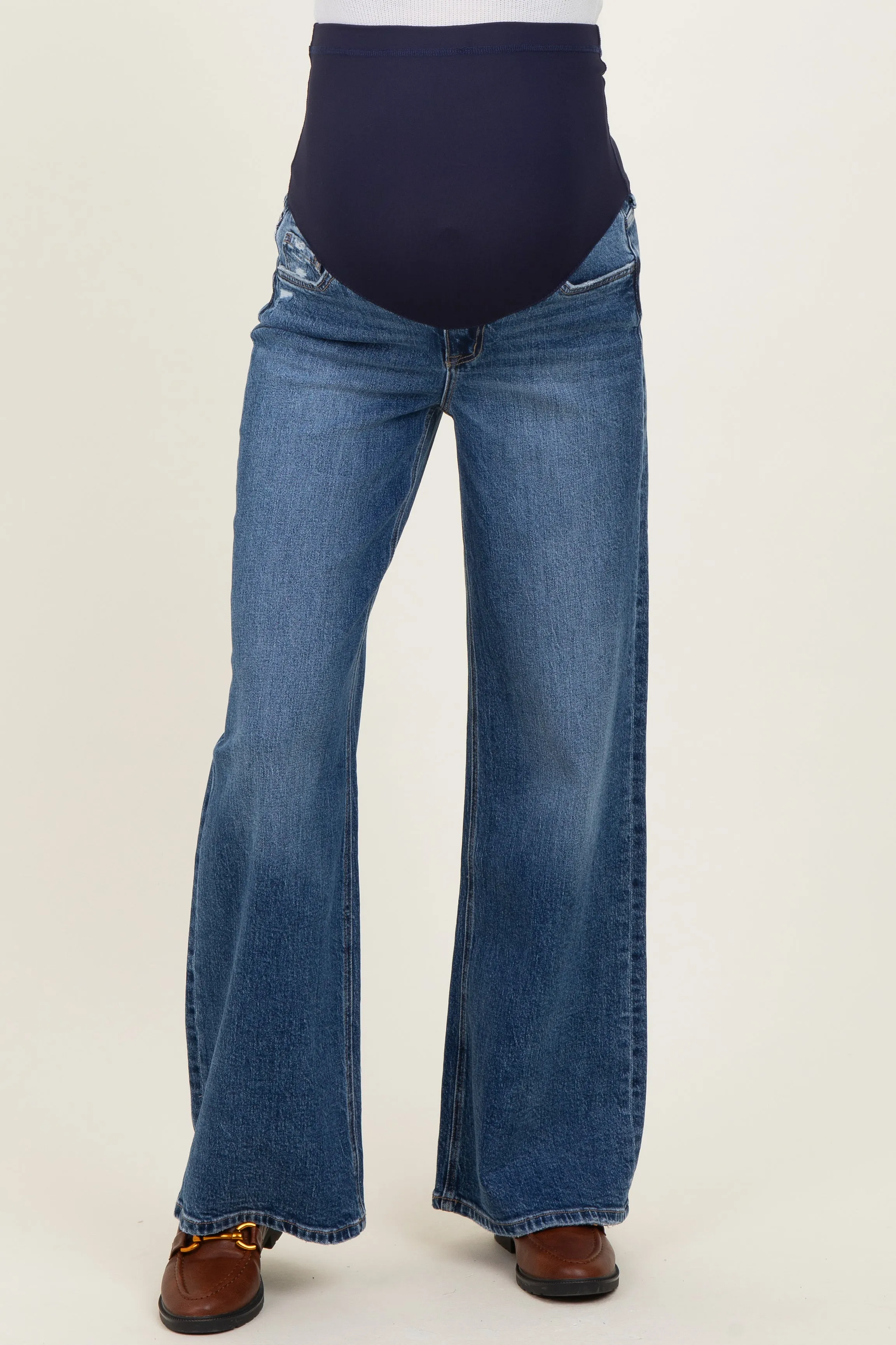 Navy Vintage Wash Wide Leg Maternity Jeans sold by Pinkblush product image thumbnail 2