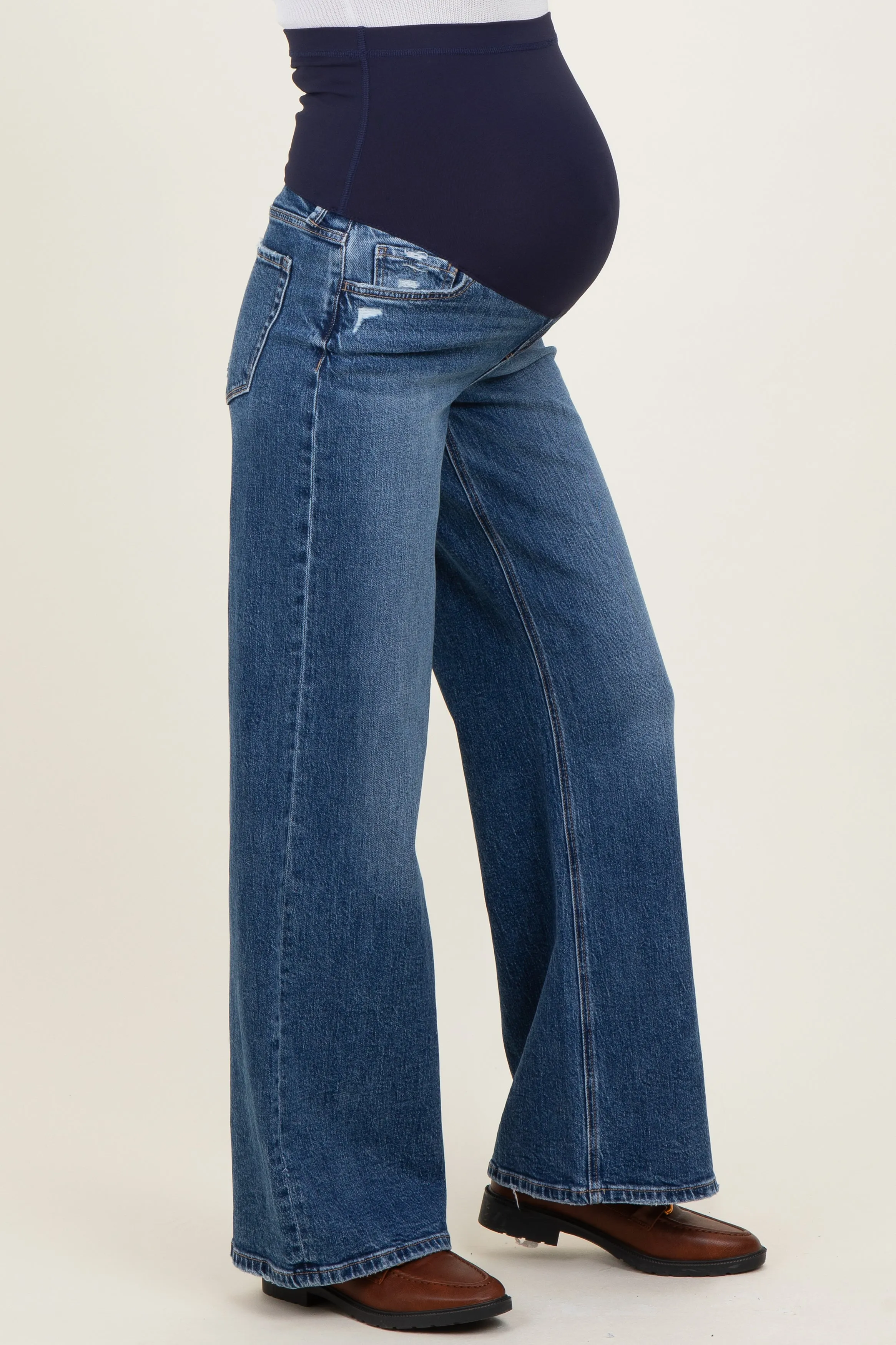 Navy Vintage Wash Wide Leg Maternity Jeans sold by Pinkblush product image thumbnail 3