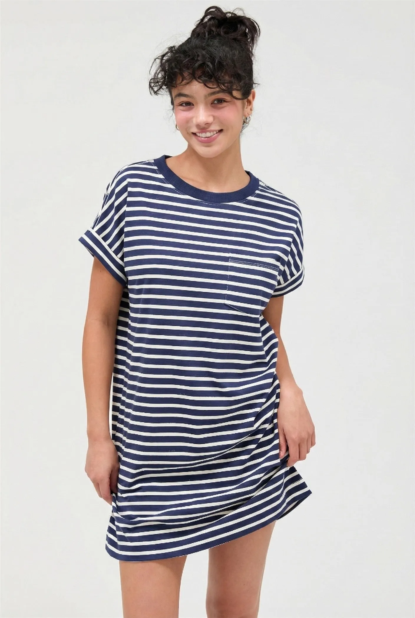 Navy Striped Maternity T-Shirt Mini Dress sold by Pinkblush product image thumbnail 5