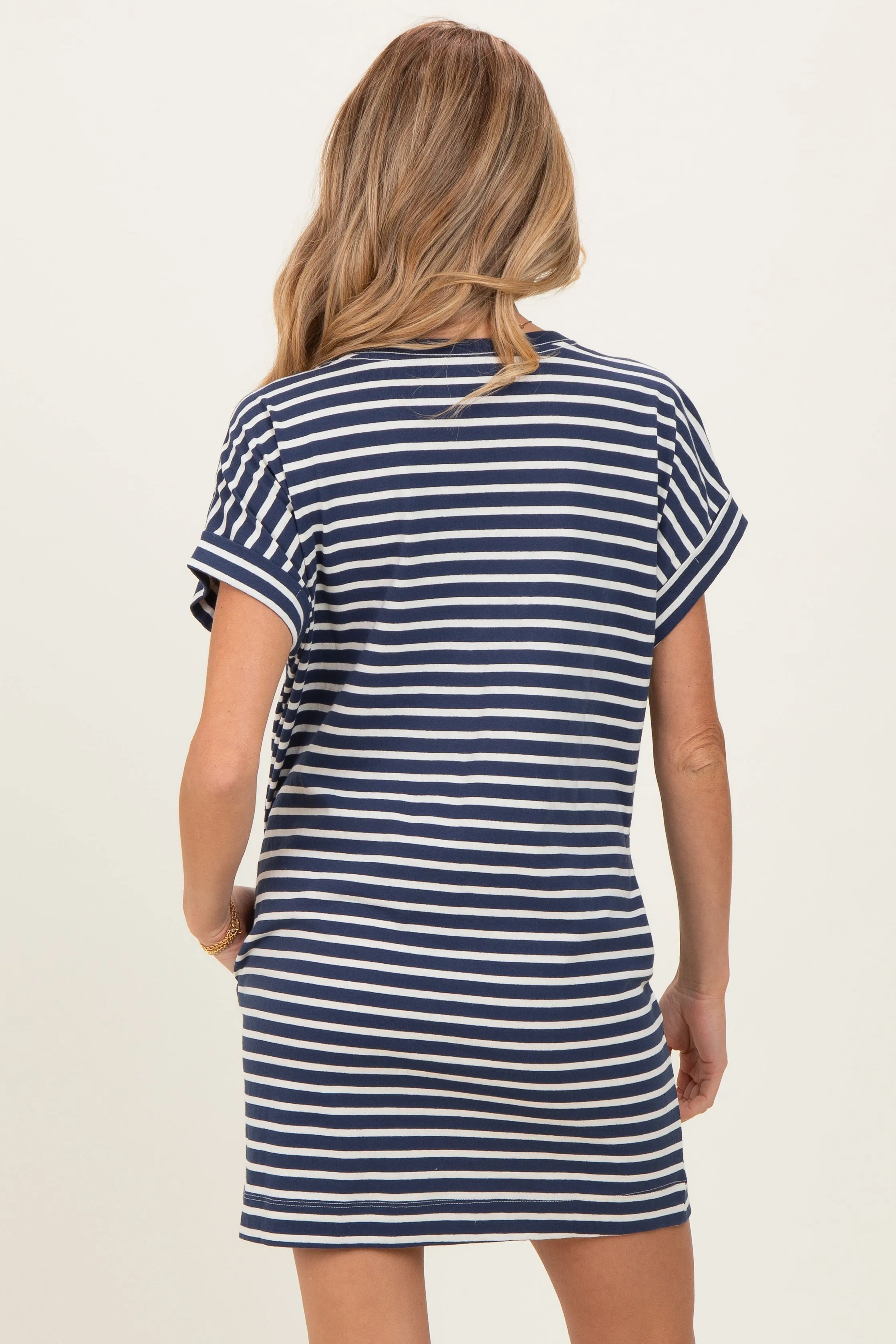 Navy Striped Maternity T-Shirt Mini Dress sold by Pinkblush product image thumbnail 4