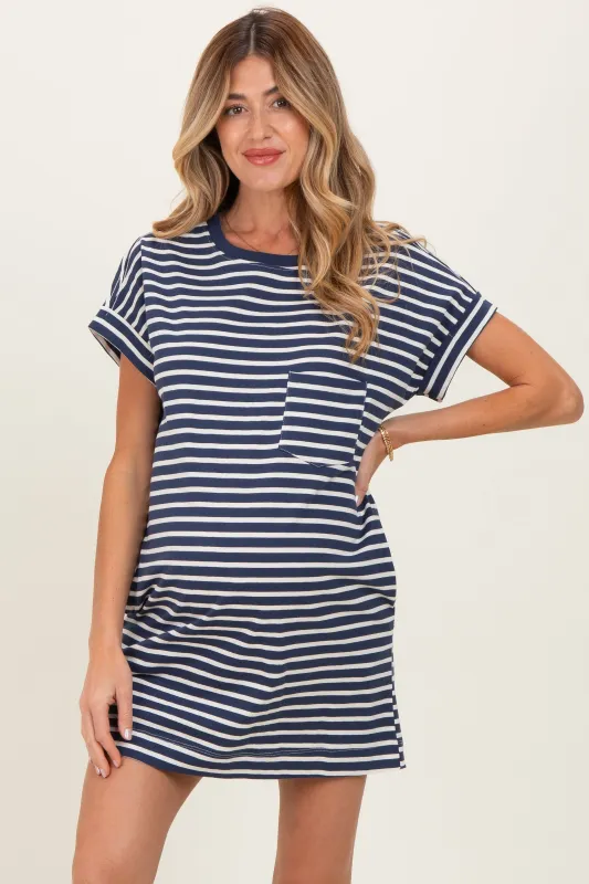 Navy Striped Maternity T-Shirt Mini Dress made by HYFVE