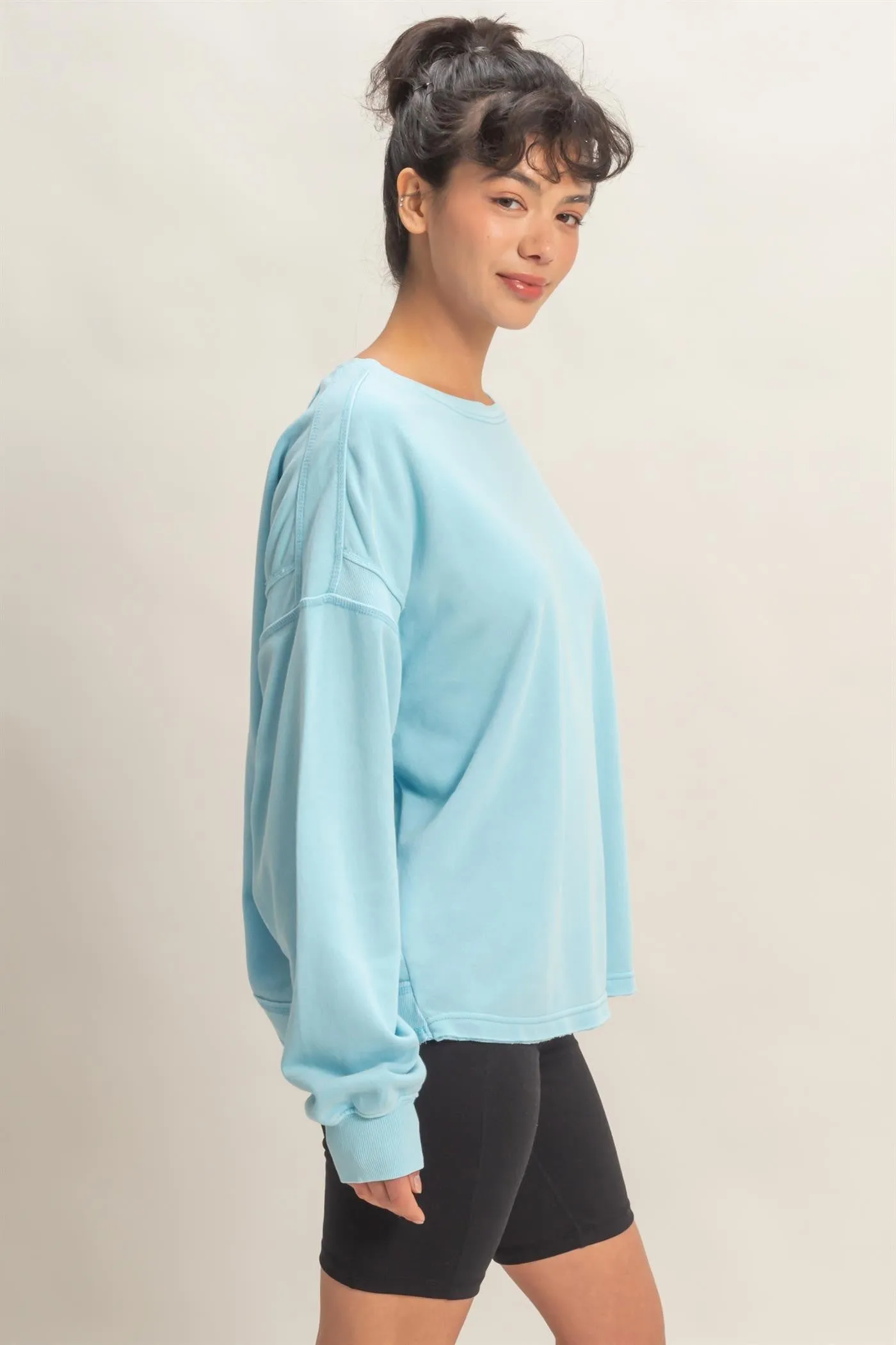 Light Blue Oversized Cutout Back Sweatshirt sold by Pinkblush product image thumbnail 2
