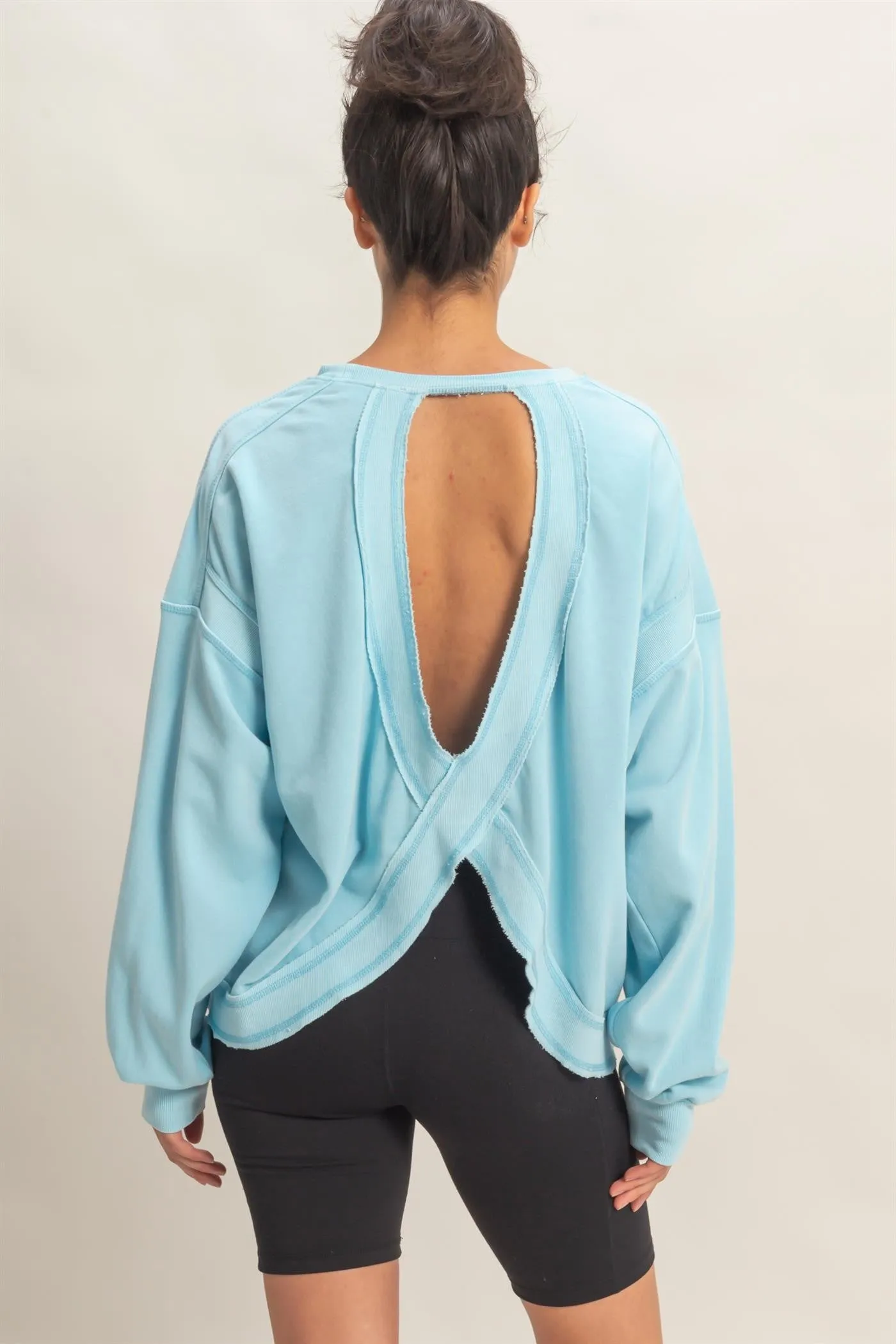 Light Blue Oversized Cutout Back Sweatshirt sold by Pinkblush product image thumbnail 3
