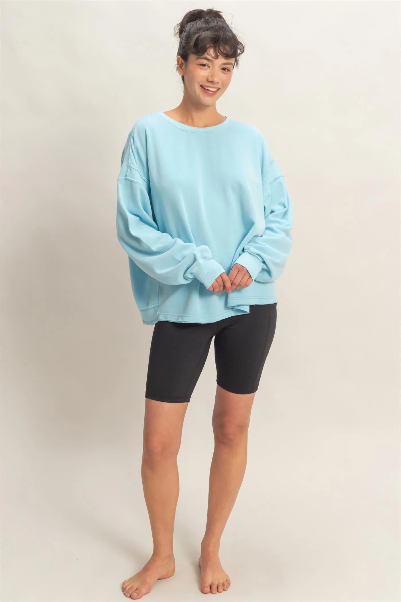 Light Blue Oversized Cutout Back Sweatshirt sold by Pinkblush product image thumbnail 4