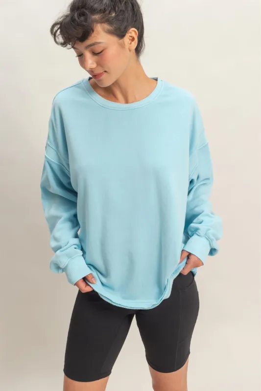 Light Blue Oversized Cutout Back Sweatshirt made by HYFVE