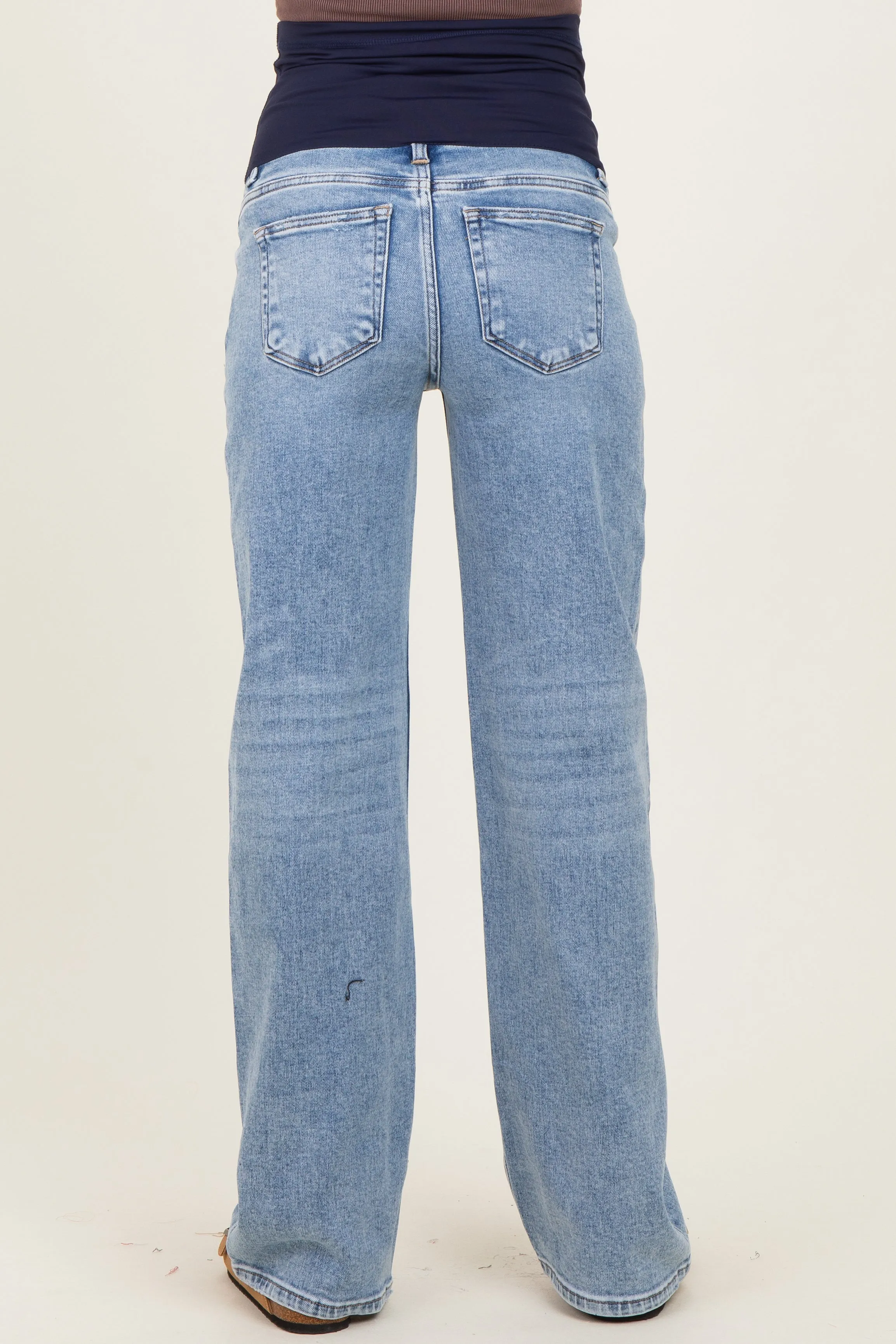 Blue Lightly Distressed Maternity Wide Leg Jeans sold by Pinkblush product image thumbnail 4