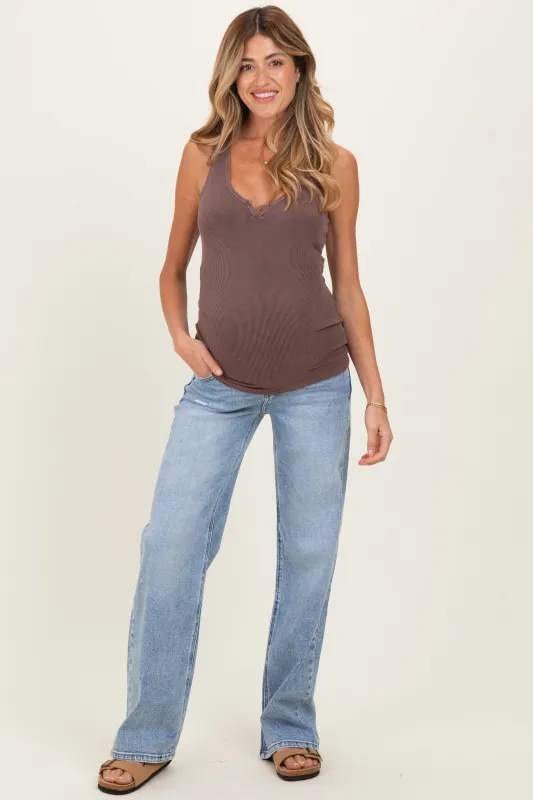 Blue Lightly Distressed Maternity Wide Leg Jeans made by Risen