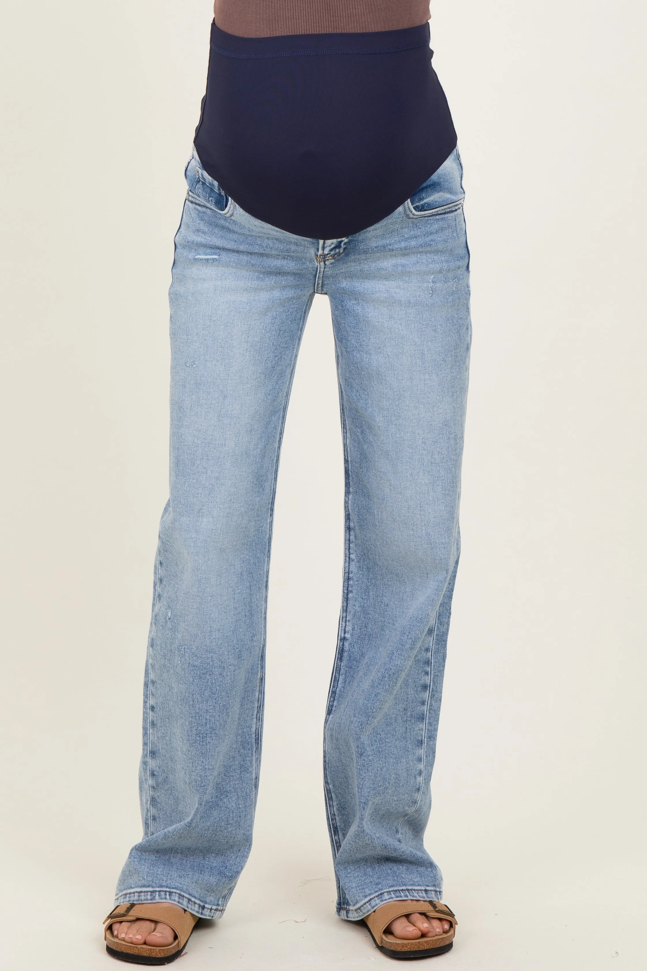 Blue Lightly Distressed Maternity Wide Leg Jeans sold by Pinkblush product image thumbnail 2
