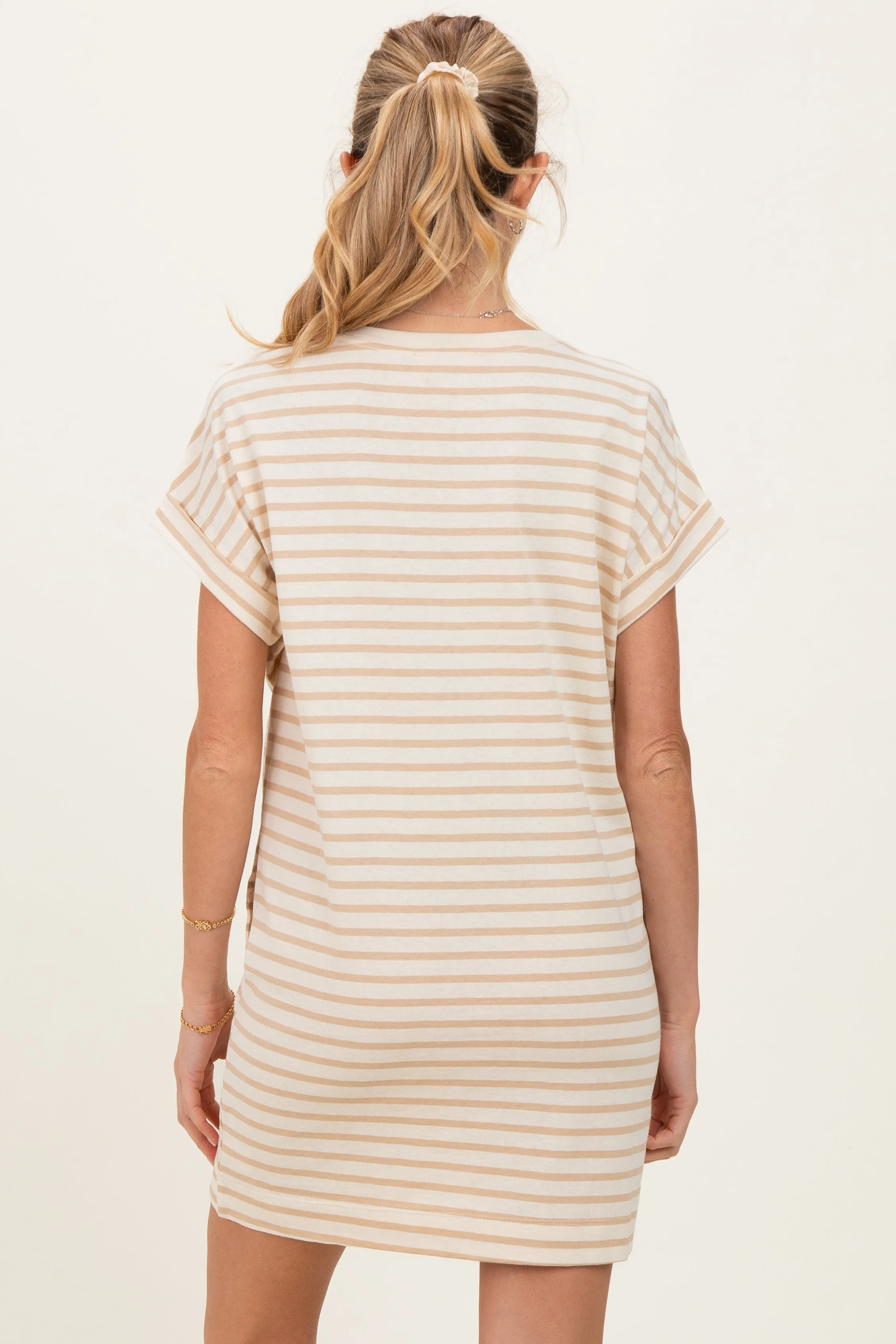 Taupe Striped Maternity T-Shirt Mini Dress sold by Pinkblush product image thumbnail 4