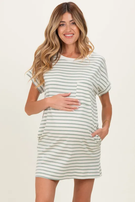 Sage Striped Maternity T-Shirt Mini Dress made by HYFVE