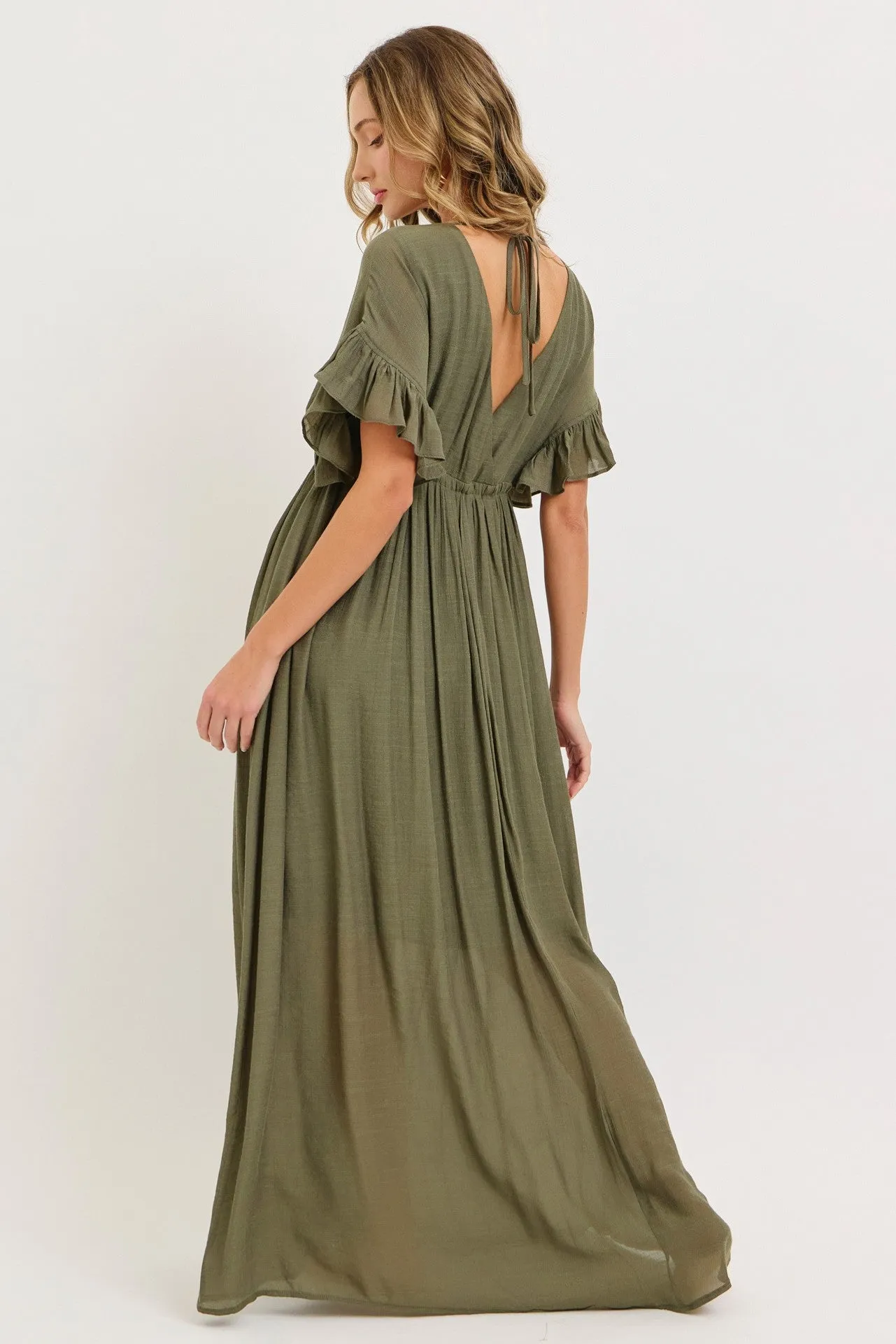 Olive Button Down Deep V-Neck Maxi Dress sold by Pinkblush product image thumbnail 4