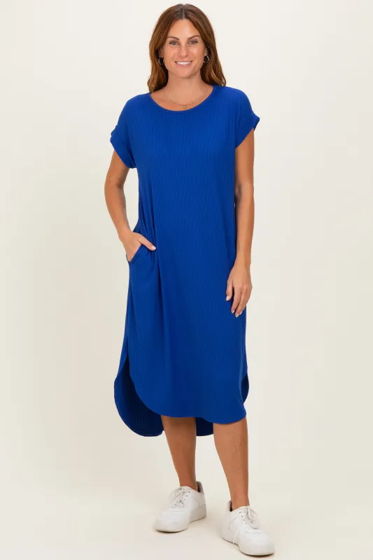 Royal Ribbed Curved Hem Midi Dress made by Pinkblush