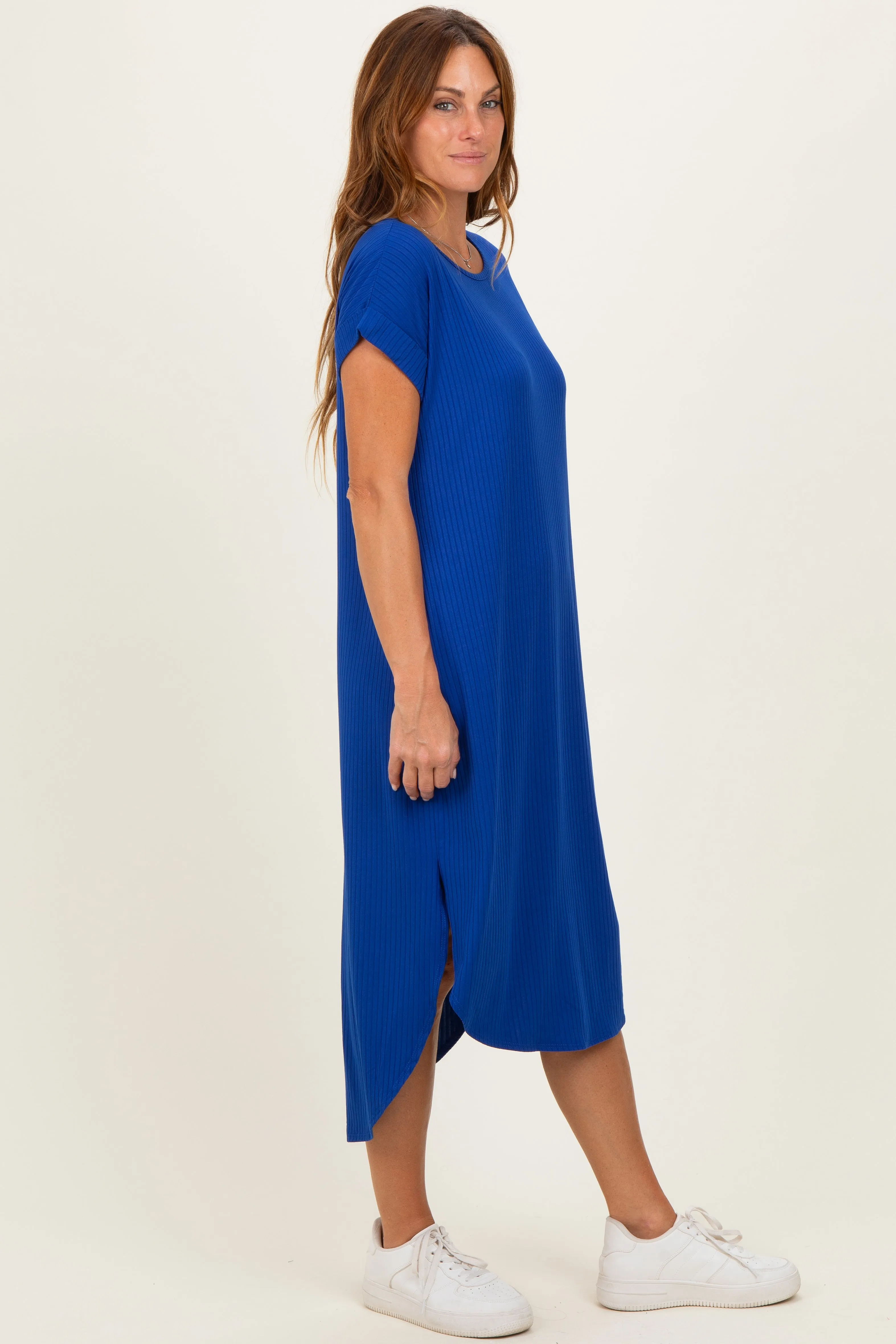 Royal Ribbed Curved Hem Midi Dress sold by Pinkblush product image thumbnail 2