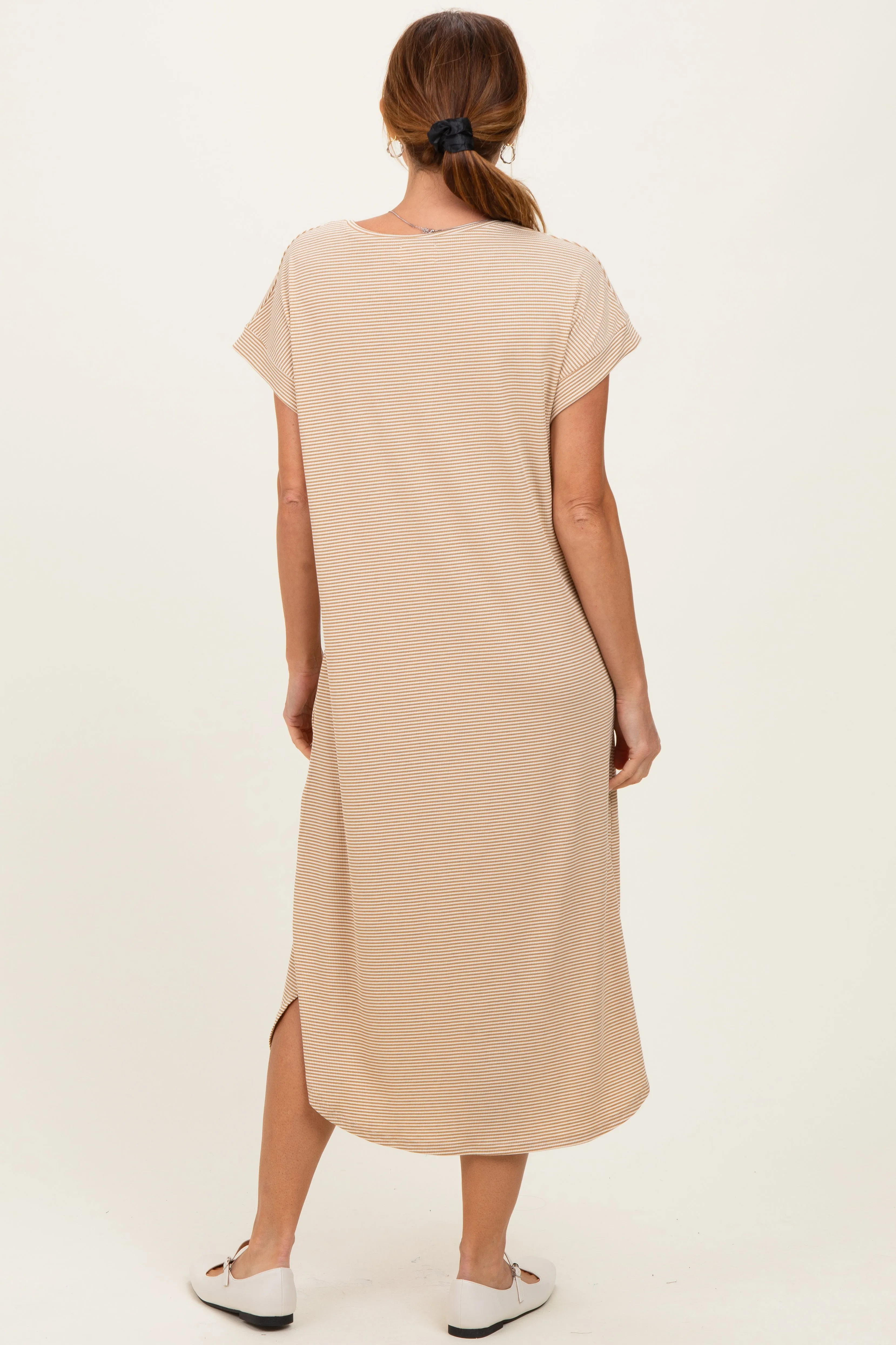 Camel Striped Button Detail Midi Dress sold by Pinkblush product image thumbnail 3