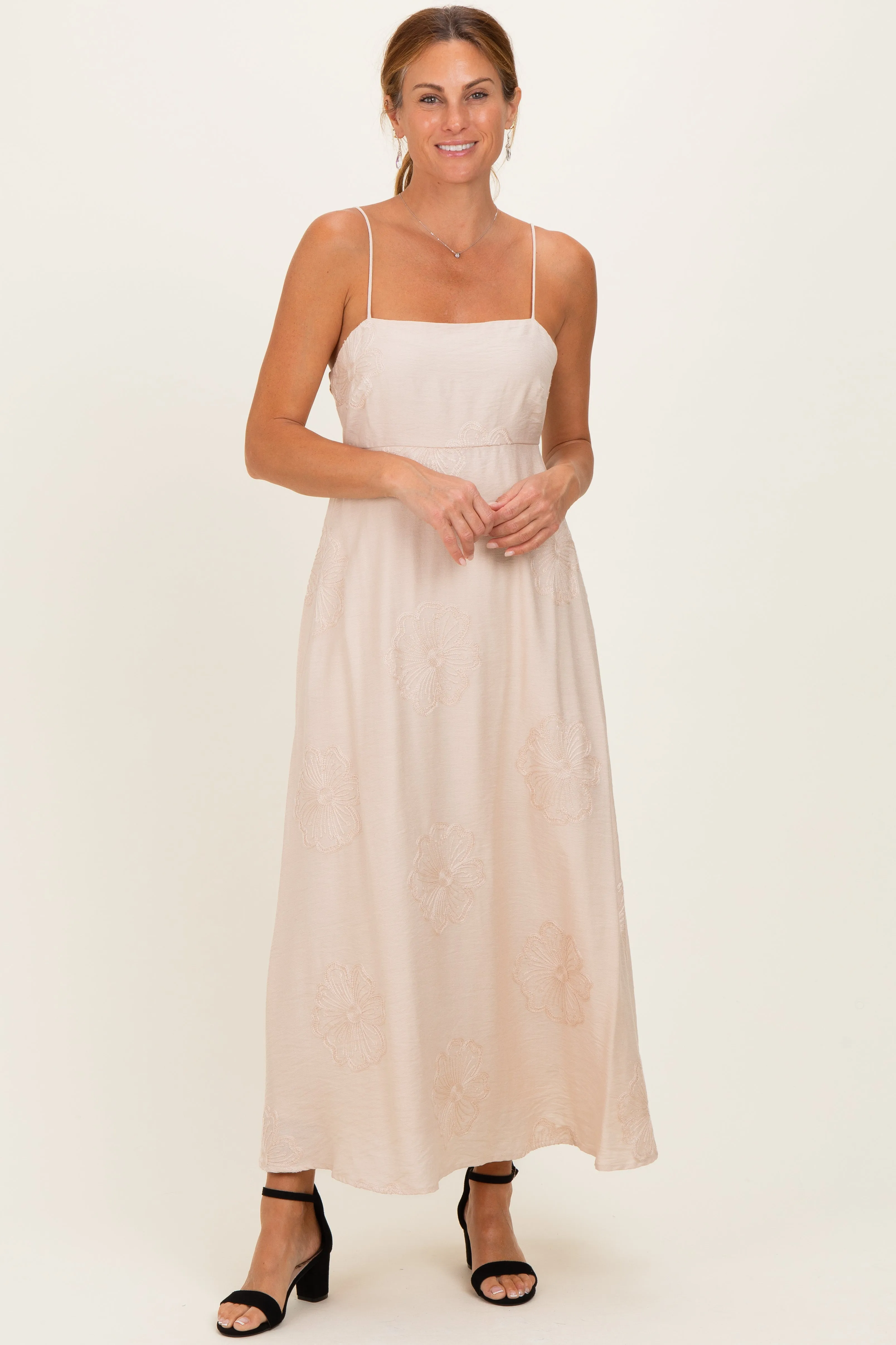 Beige Flower Embroidered Midi Dress sold by Pinkblush
