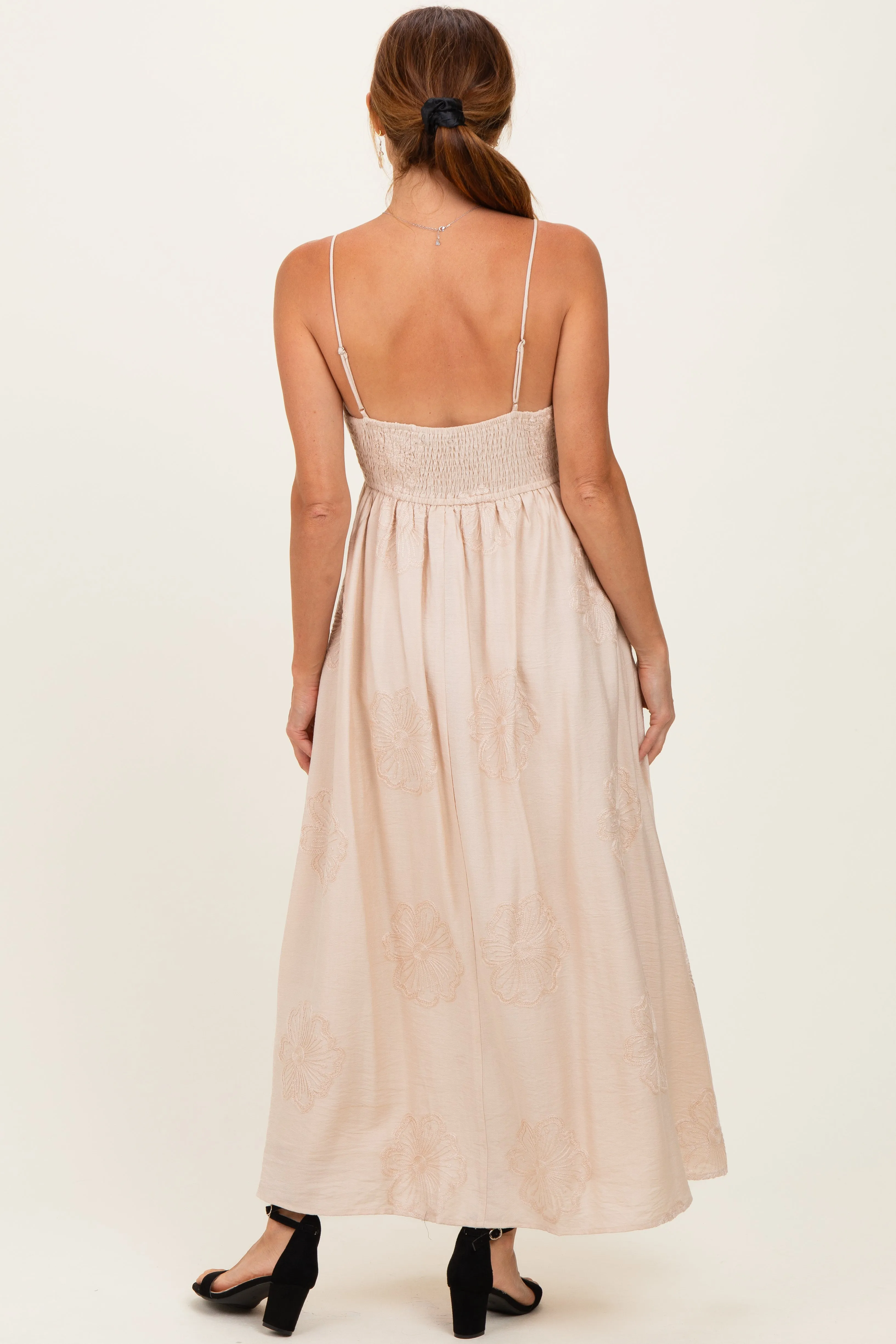 Beige Flower Embroidered Midi Dress sold by Pinkblush product image thumbnail 3