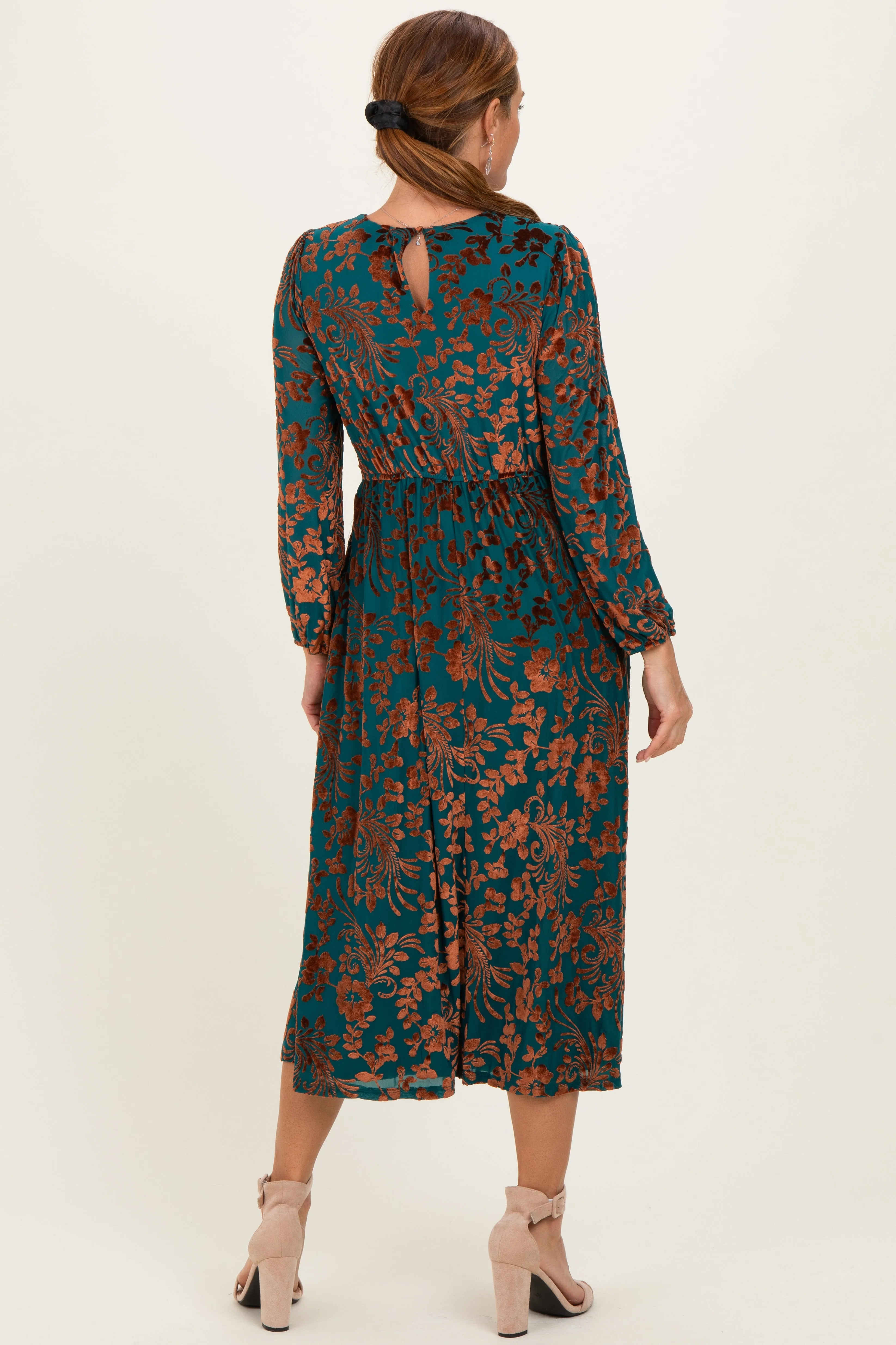 Teal Velvet Floral Overlay Midi Dress sold by Pinkblush product image thumbnail 3