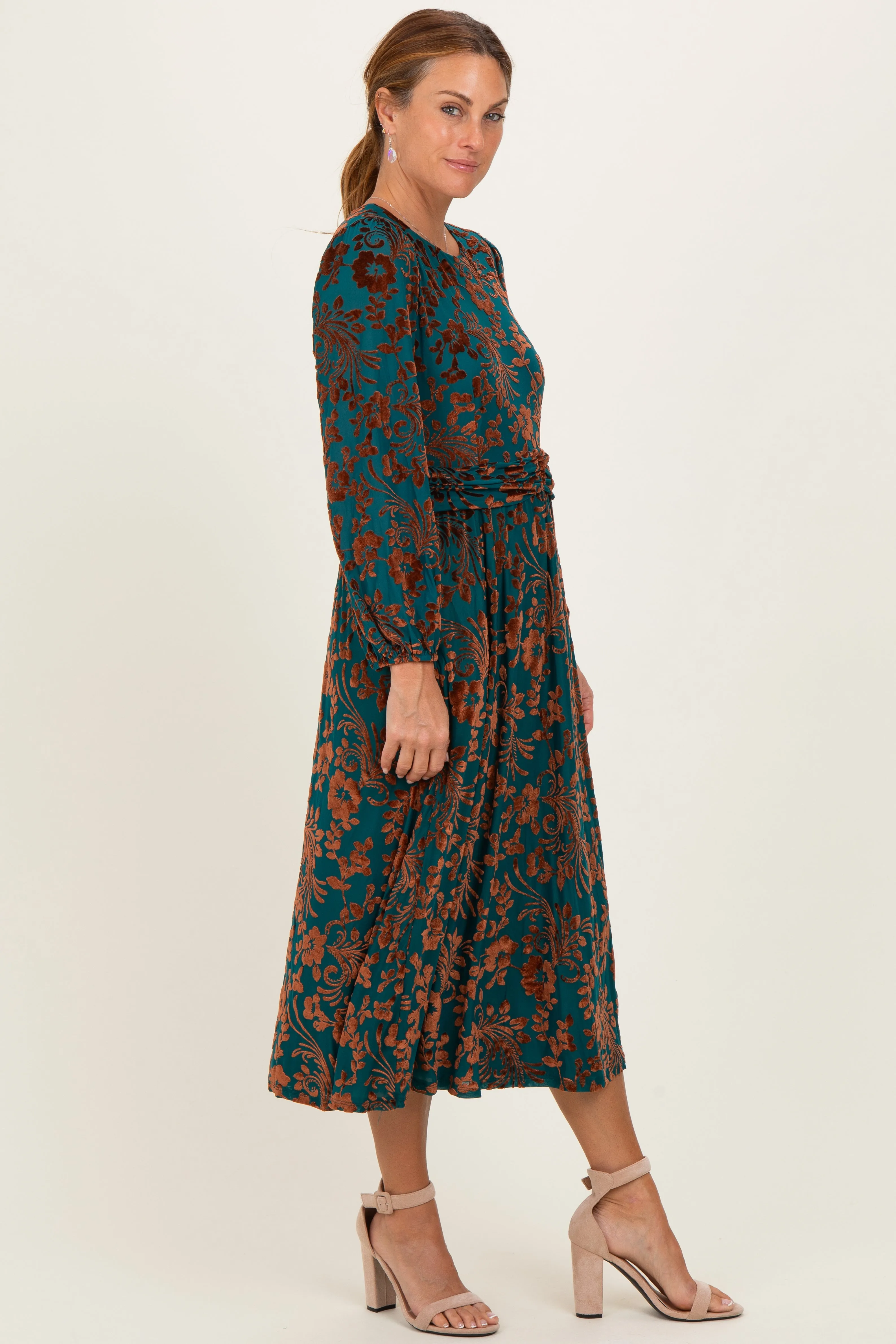 Teal Velvet Floral Overlay Midi Dress sold by Pinkblush